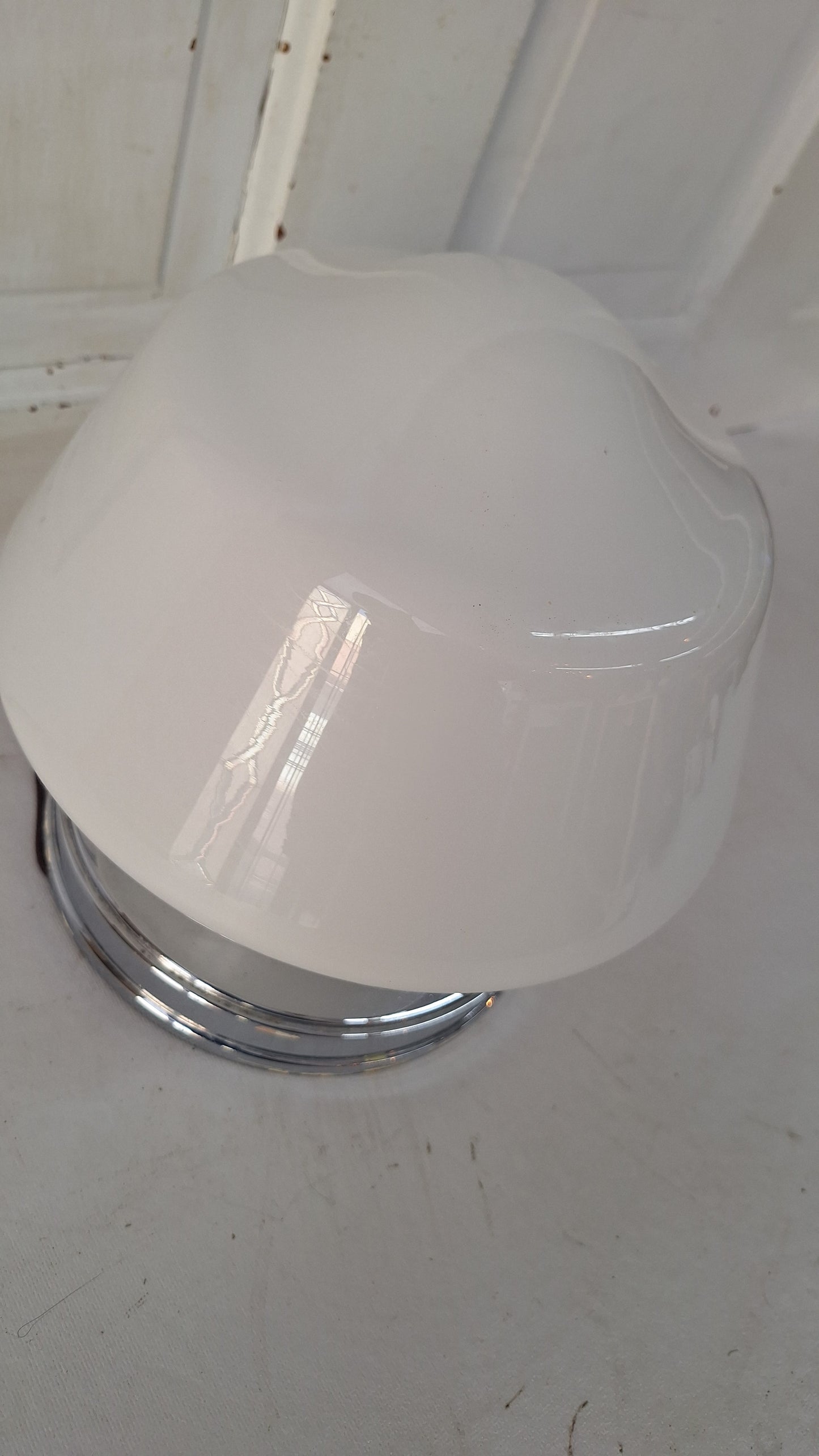 Vintage Chrome & Milk Glass Schoolhouse Light - Architectural Salvage
