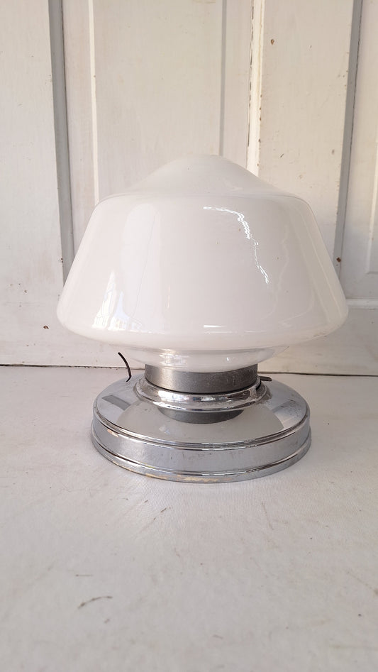 Vintage Chrome & Milk Glass Schoolhouse Light - Architectural Salvage