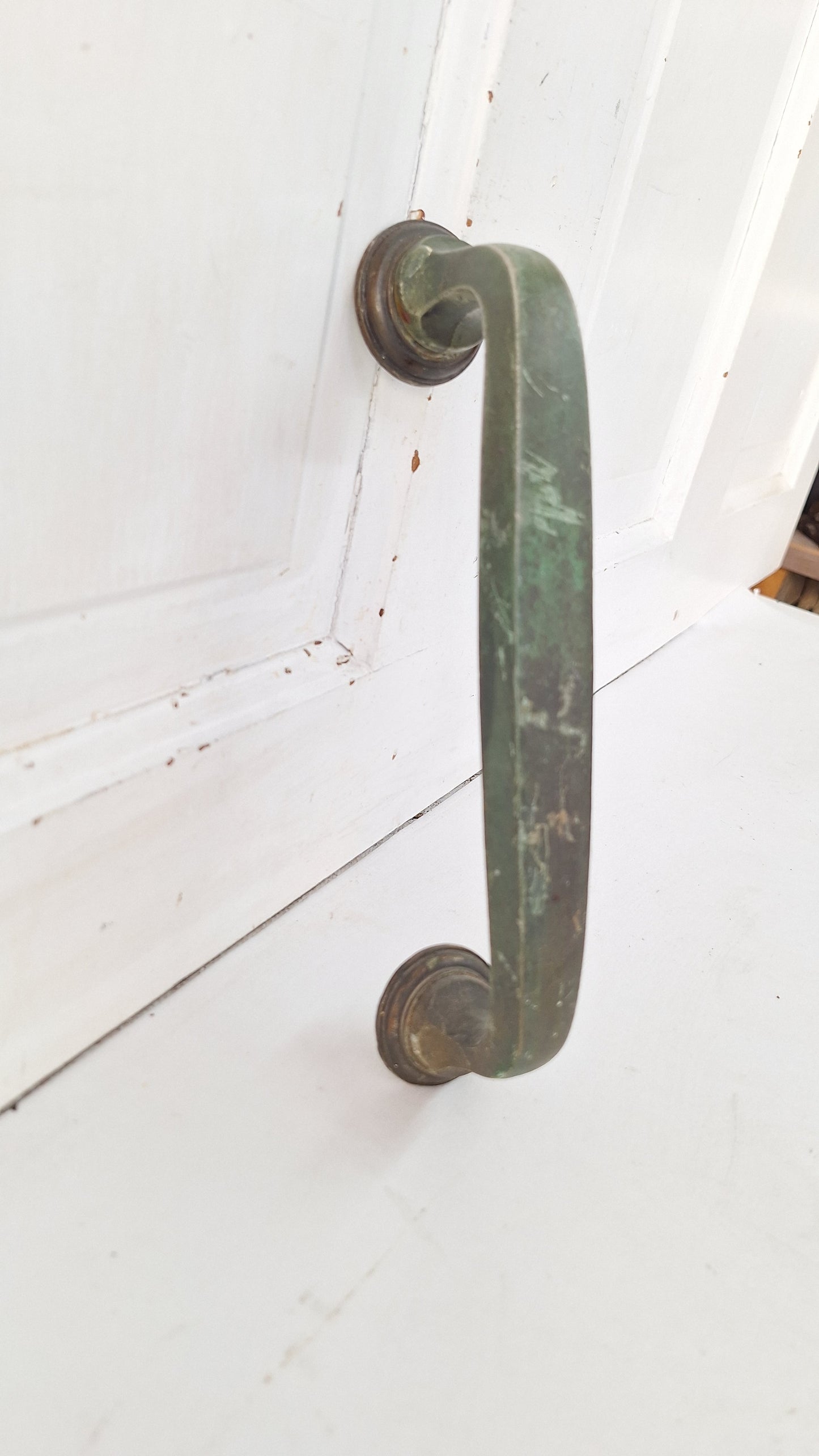 Vintage Church Door Pull Handle, Silver and Green Vintage Door Hardware