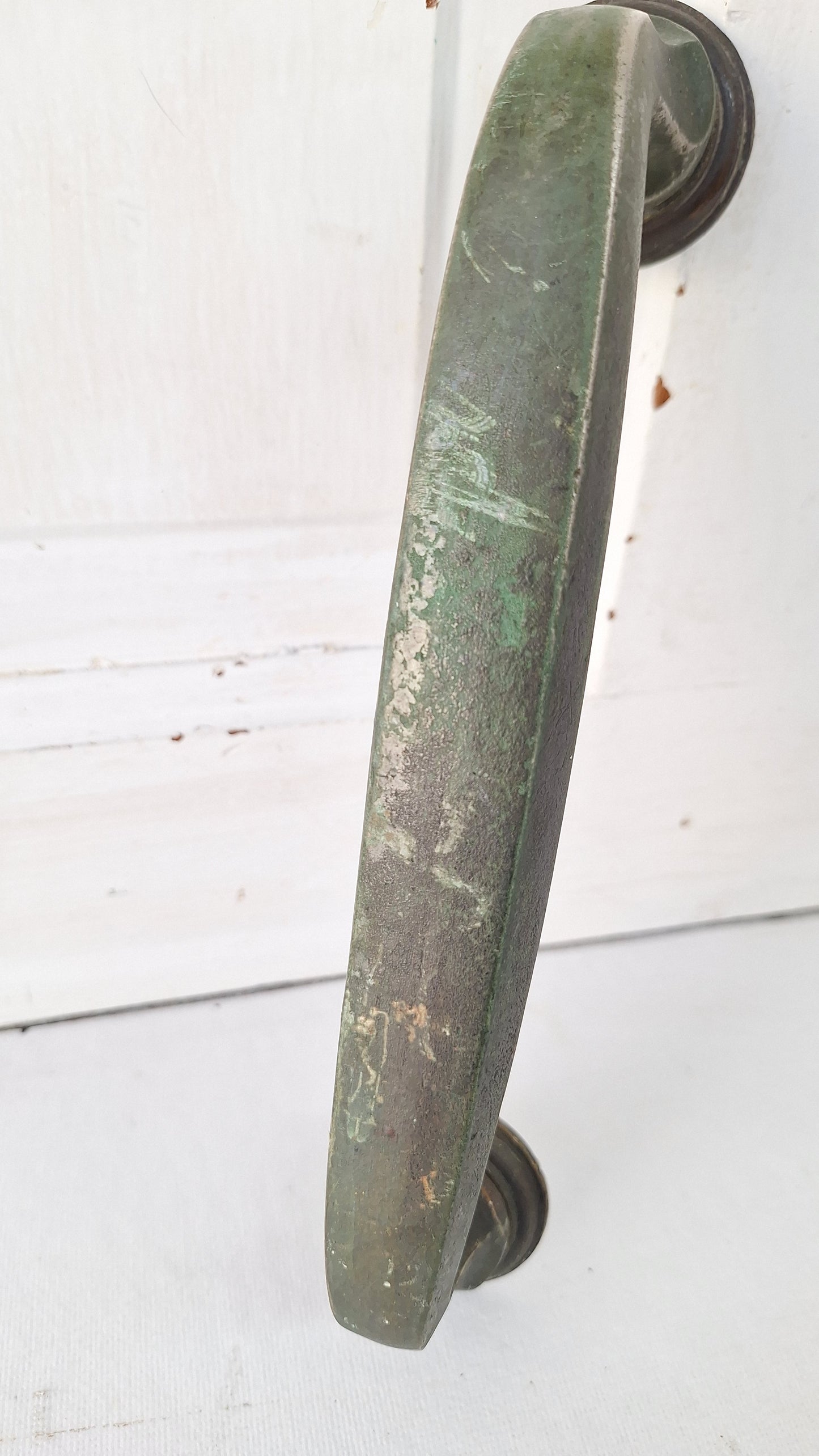 Vintage Church Door Pull Handle, Silver and Green Vintage Door Hardware