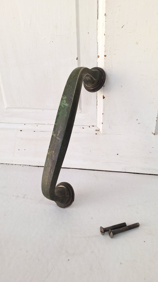 Vintage Church Door Pull Handle, Silver and Green Vintage Door Hardware
