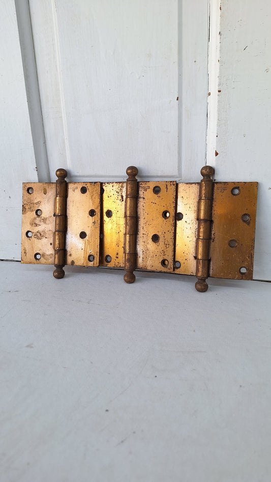 Three 4 1/2" Bronze Plated Hinges, Vintage Set of Stanley Door Hinges