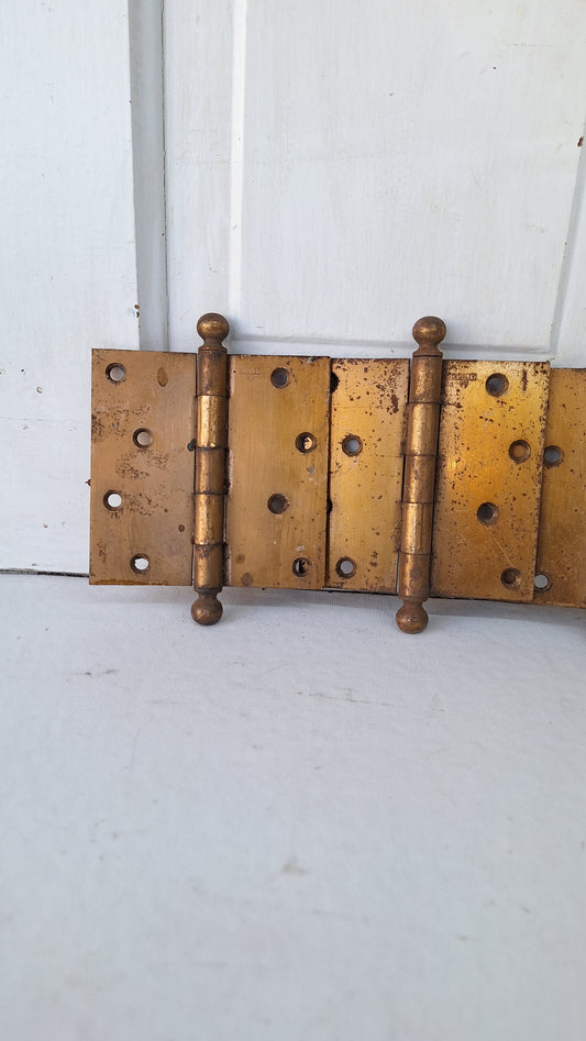 Three 4 1/2" Bronze Plated Hinges, Vintage Set of Stanley Door Hinges