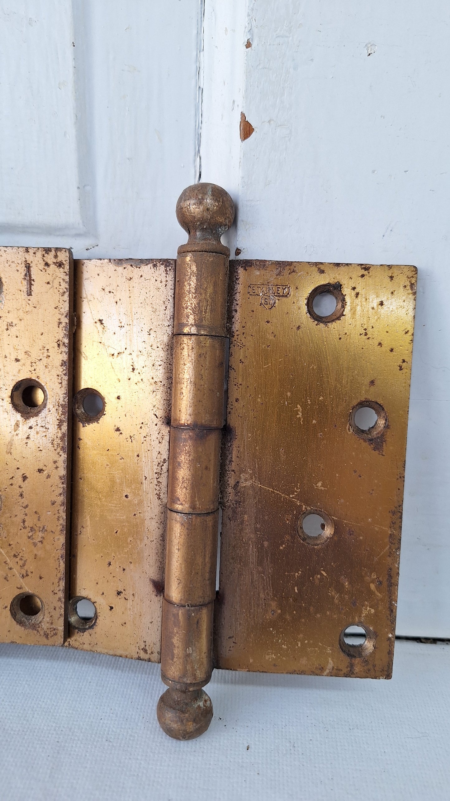 Three 4 1/2" Bronze Plated Hinges, Vintage Set of Stanley Door Hinges