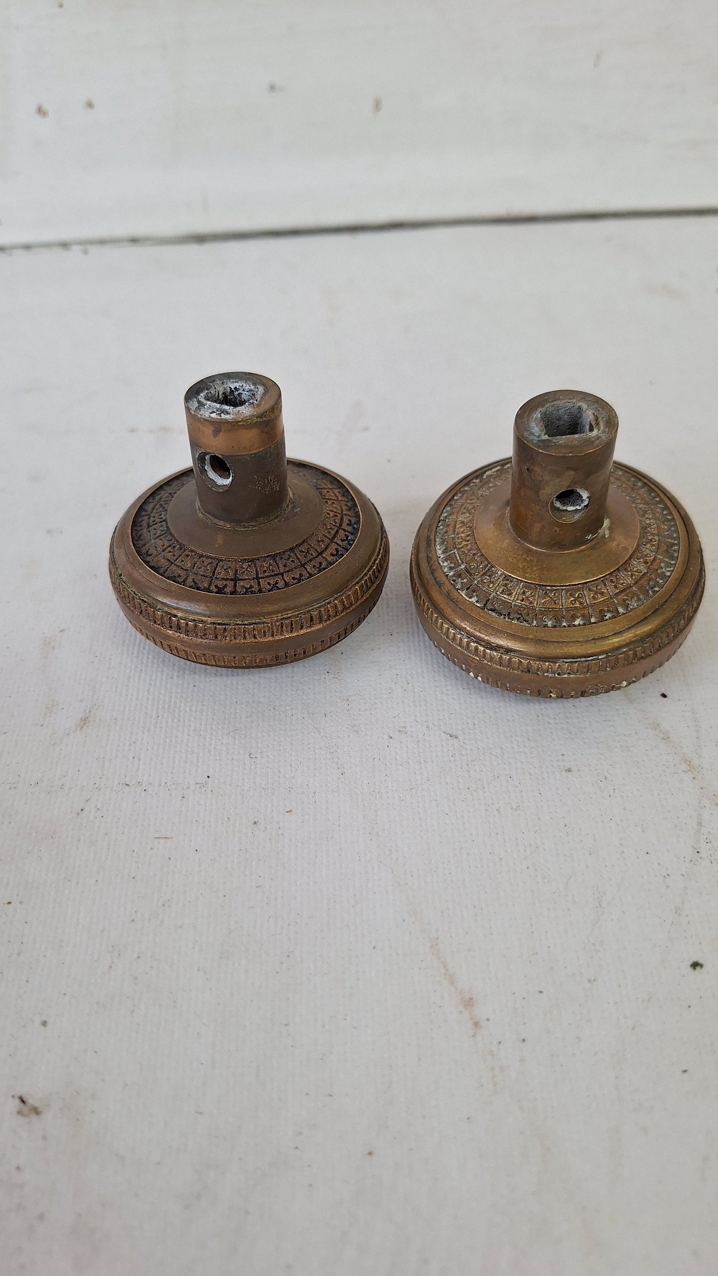 Drum Style Broken Leaf Bronze Doorknobs, Eastlake Style Victorian Door Knob Set
