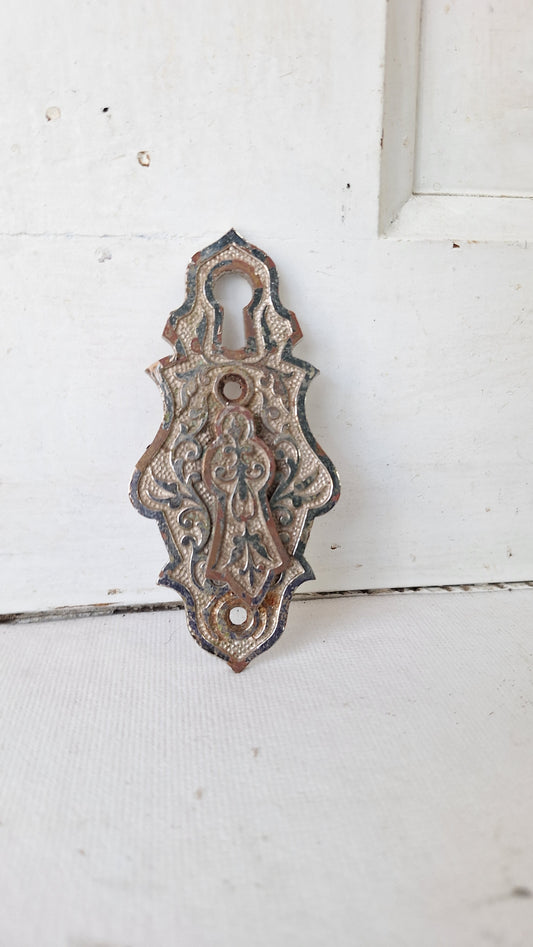 Large Nickel Plated Keyhole with Swinging Drop Cover, Antique Keyhole Cover Plate