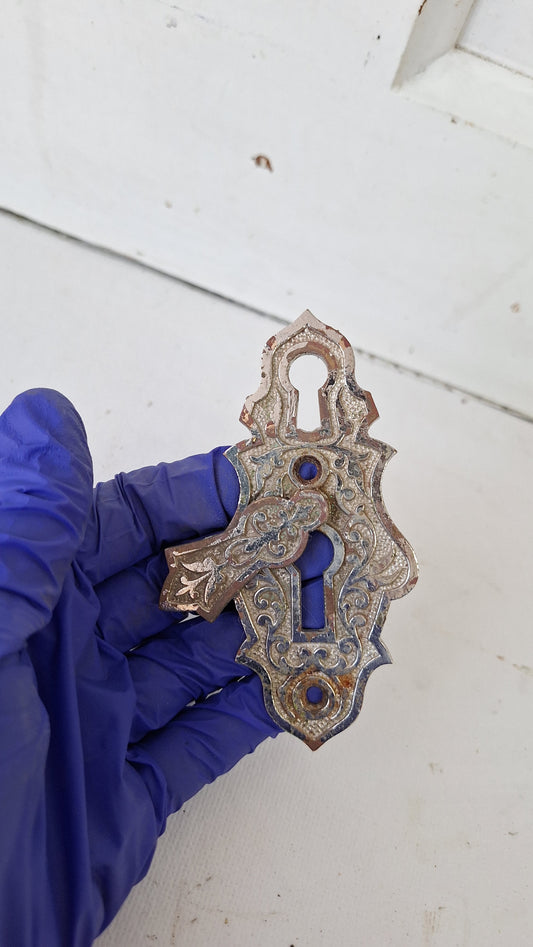 Large Nickel Plated Keyhole with Swinging Drop Cover, Antique Keyhole Cover Plate