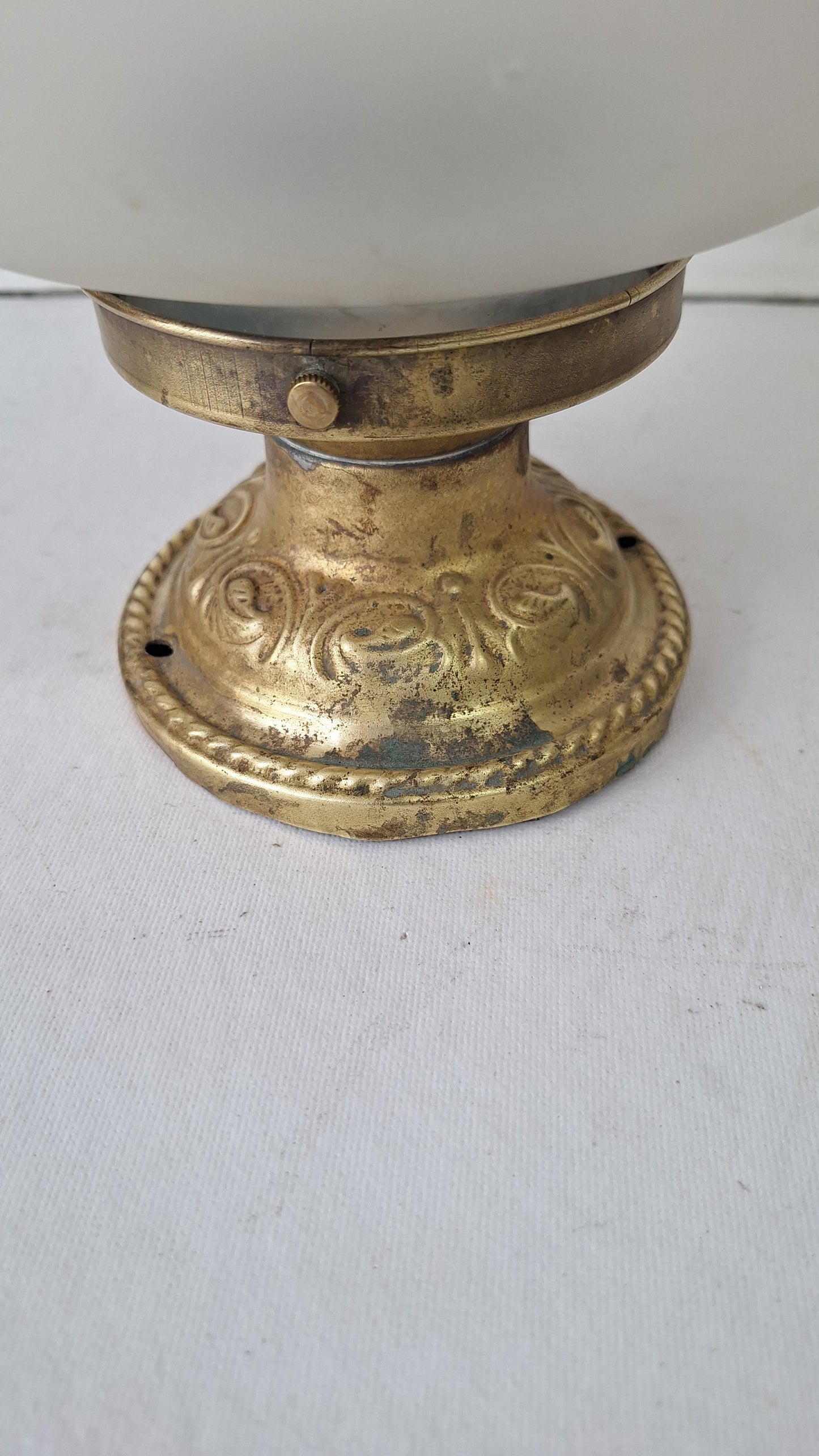 Cut Glass and Brass Antique Ceiling Light, Beveled Glass Globe Flush Mount Fixture