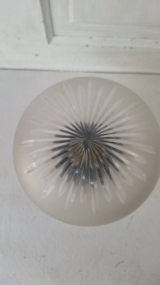 Cut Glass and Brass Antique Ceiling Light, Beveled Glass Globe Flush Mount Fixture