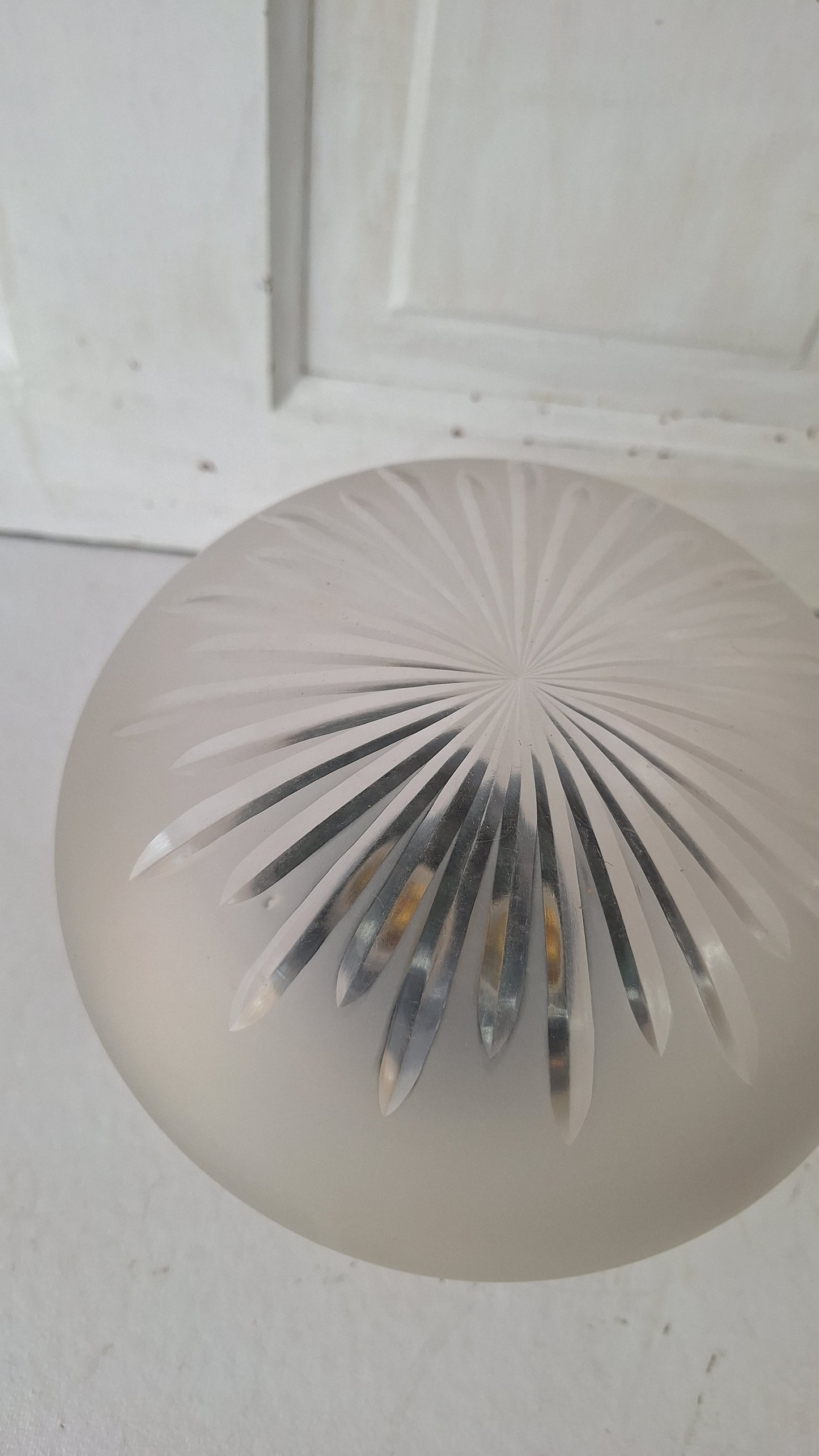 Cut Glass and Brass Antique Ceiling Light, Beveled Glass Globe Flush Mount Fixture