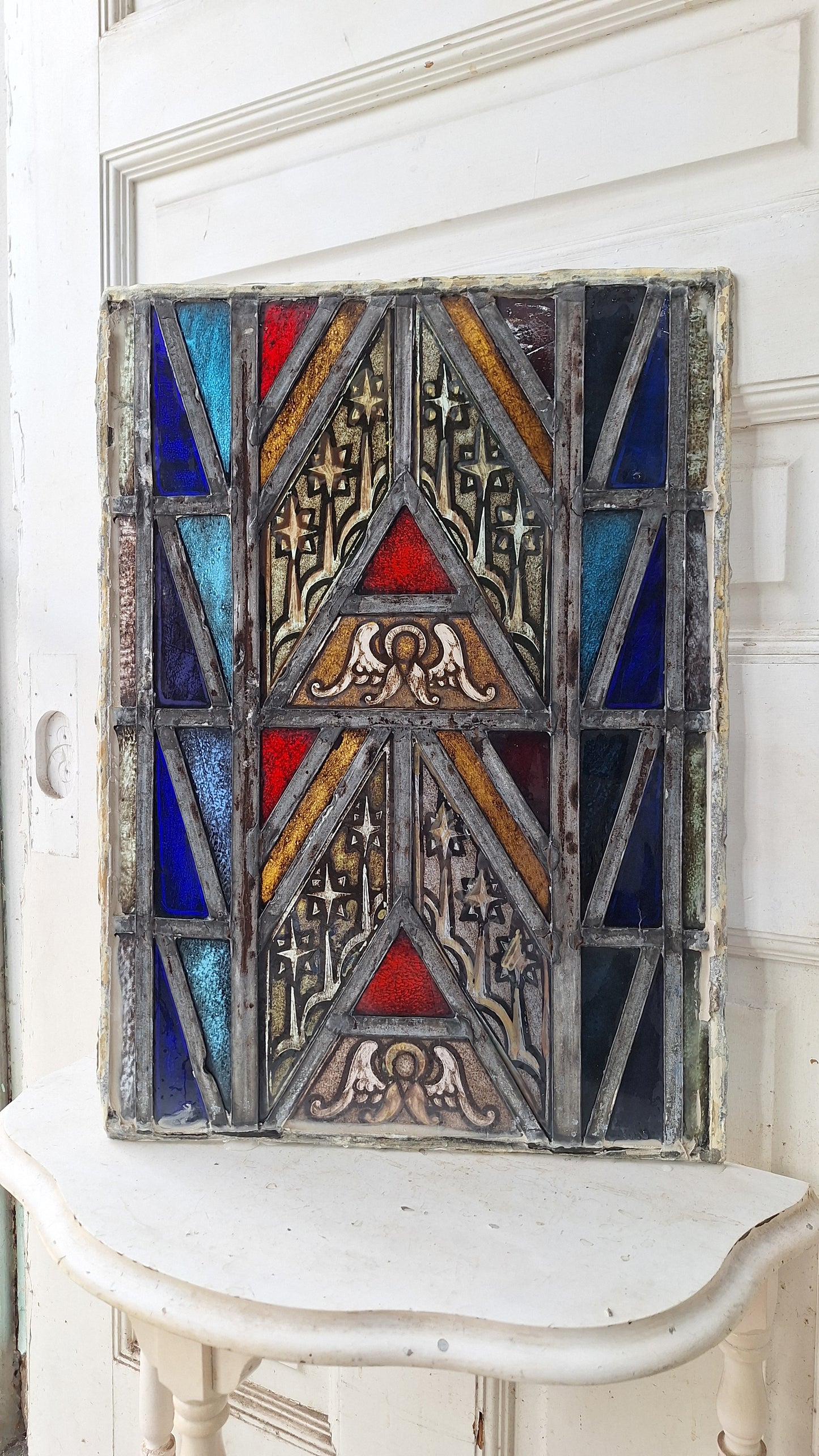 Angel and Star Antique Stained Glass, Vintage Church Windows