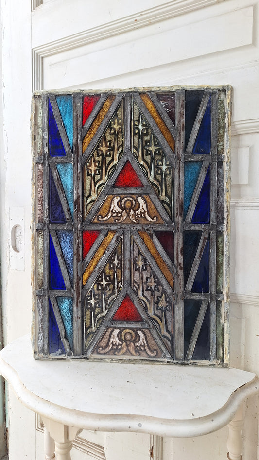 Angel and Star Antique Stained Glass, Vintage Church Windows