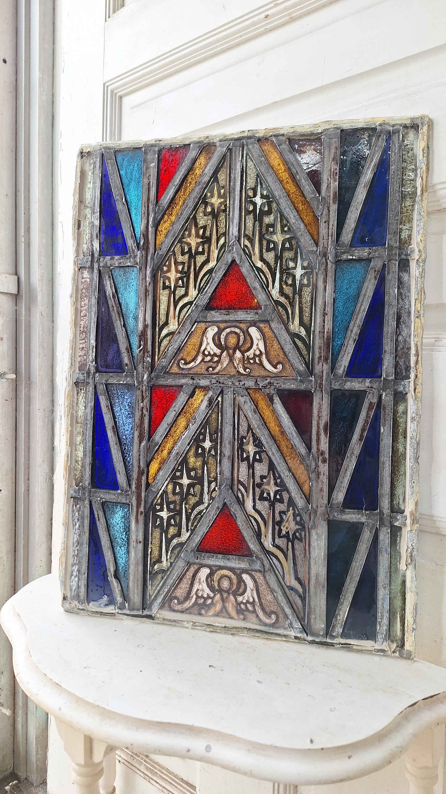 Angel and Star Antique Stained Glass, Vintage Church Windows