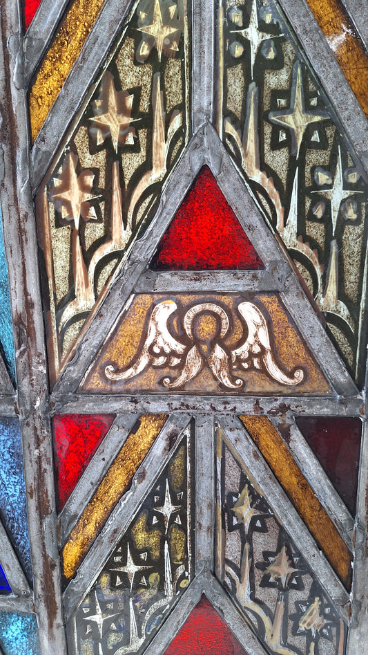 Angel and Star Antique Stained Glass, Vintage Church Windows
