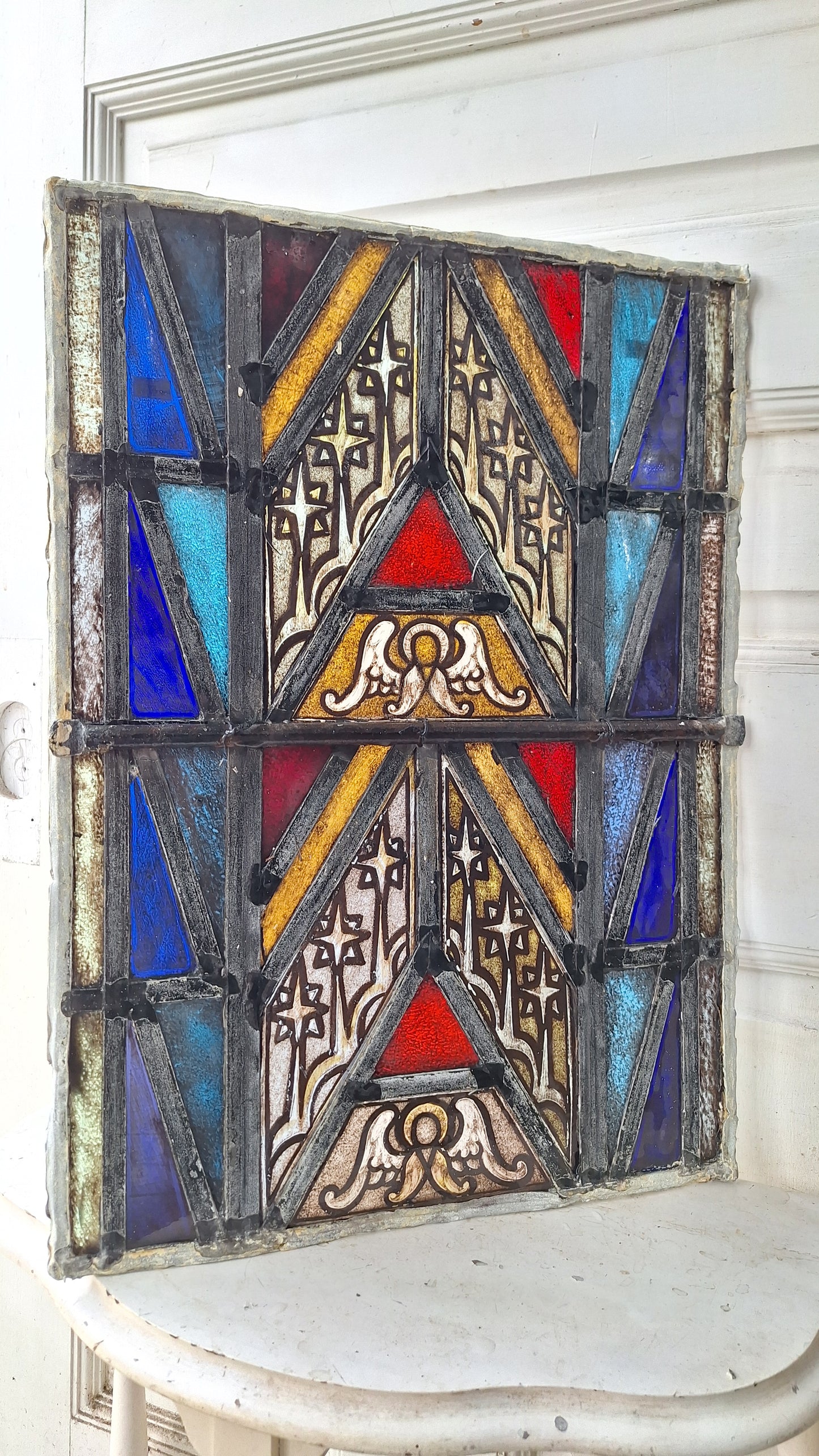 Angel and Star Antique Stained Glass, Vintage Church Windows