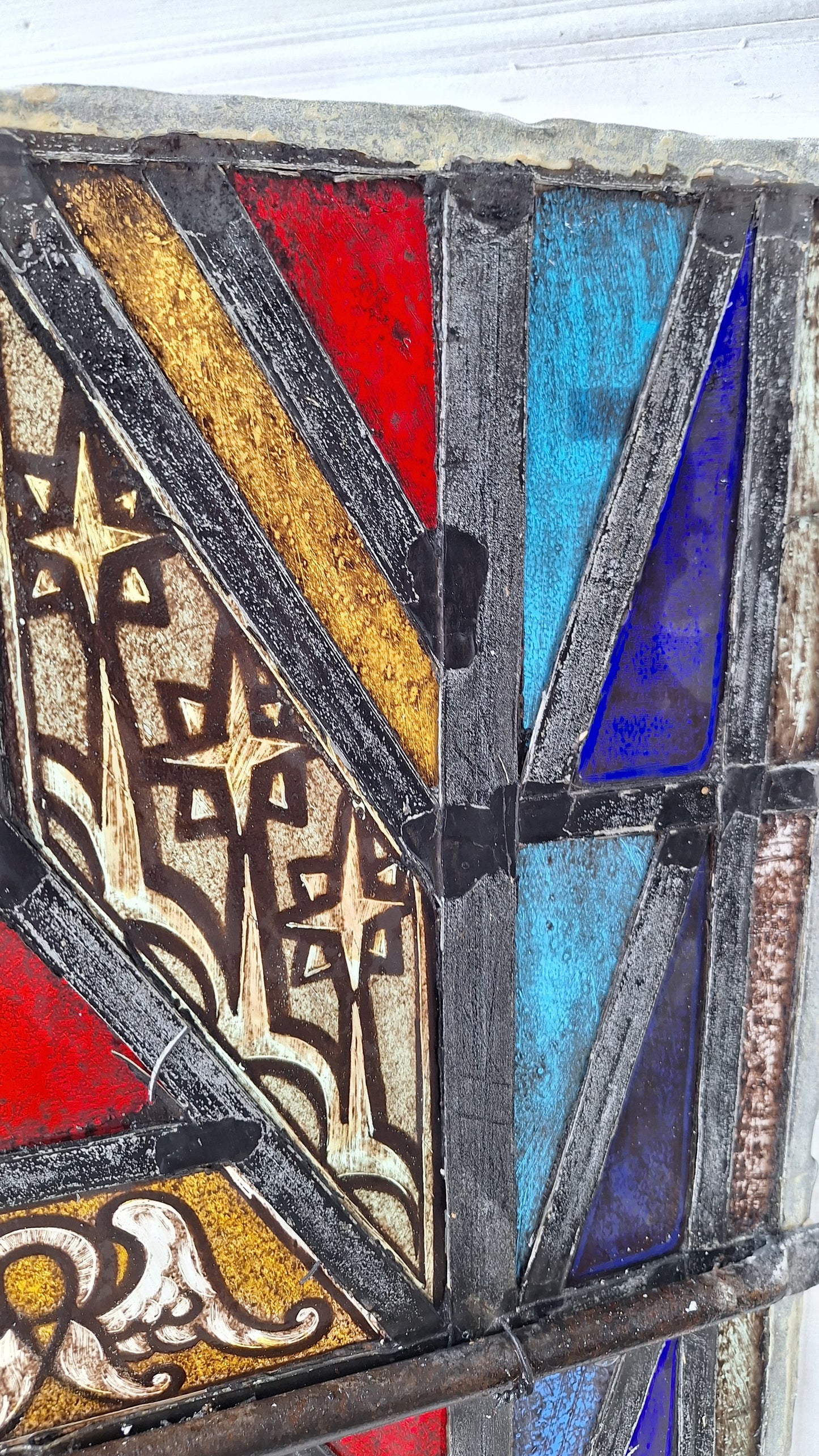 Angel and Star Antique Stained Glass, Vintage Church Windows