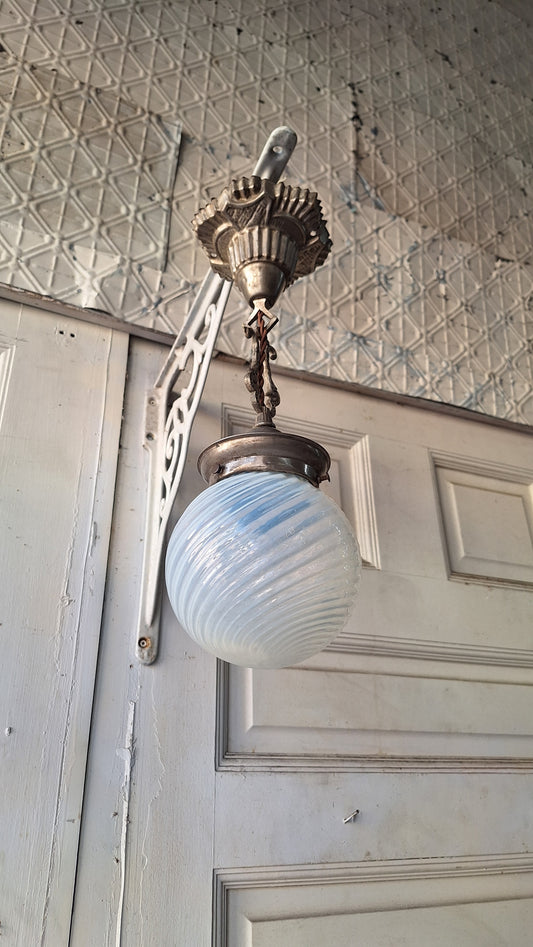 Blown Opal Glass Shade Pendant Light, Antique Swirled Glass Globe Pendant Fixture