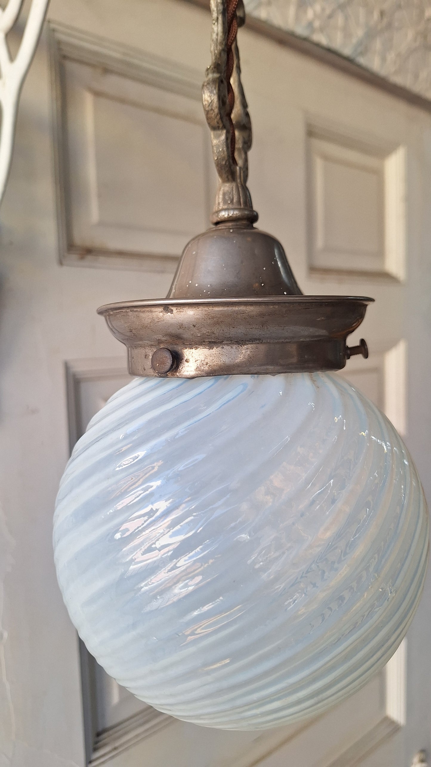 Blown Opal Glass Shade Pendant Light, Antique Swirled Glass Globe Pendant Fixture