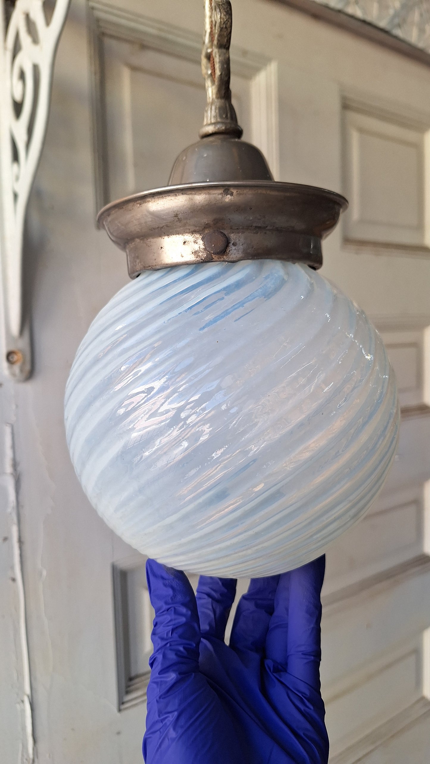 Blown Opal Glass Shade Pendant Light, Antique Swirled Glass Globe Pendant Fixture