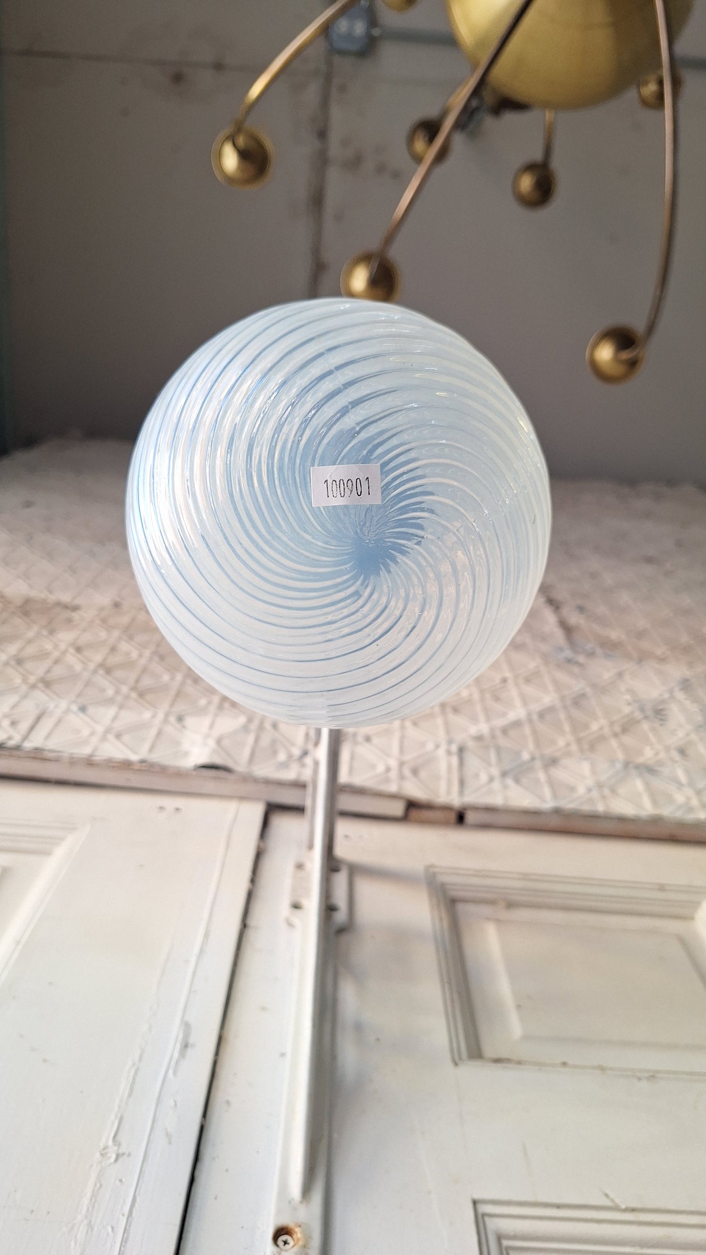 Blown Opal Glass Shade Pendant Light, Antique Swirled Glass Globe Pendant Fixture