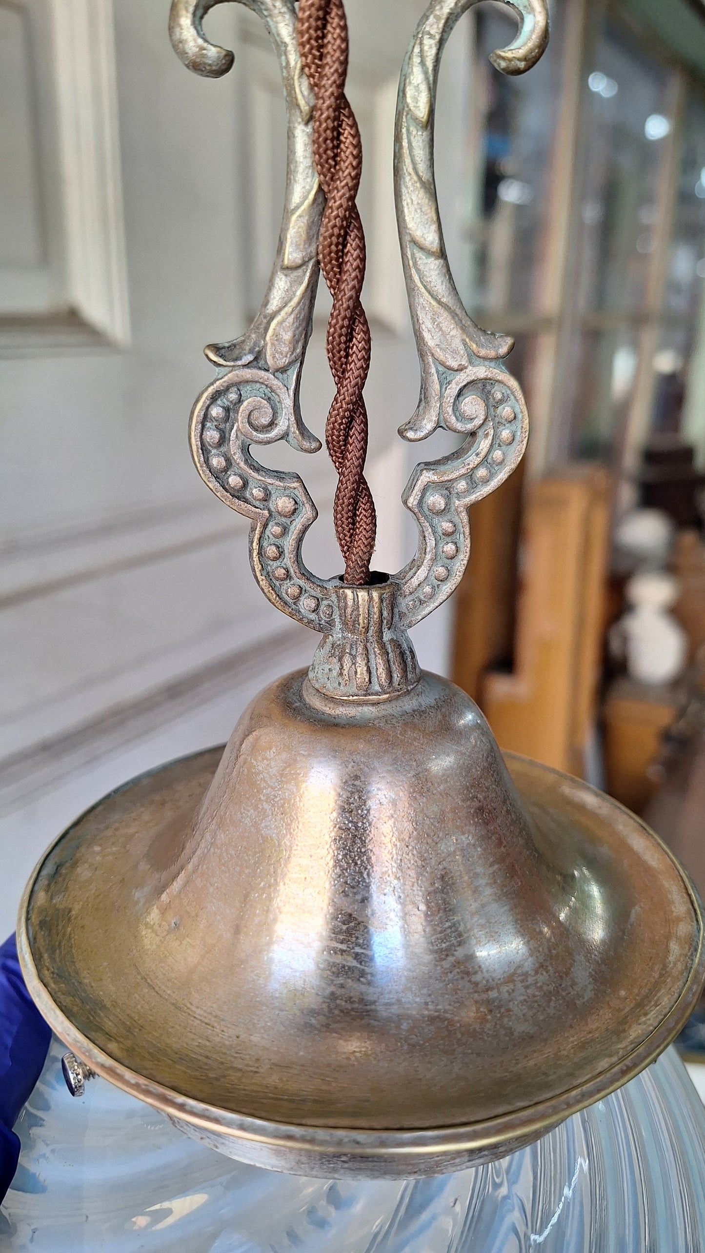 Blown Opal Glass Shade Pendant Light, Antique Swirled Glass Globe Pendant Fixture