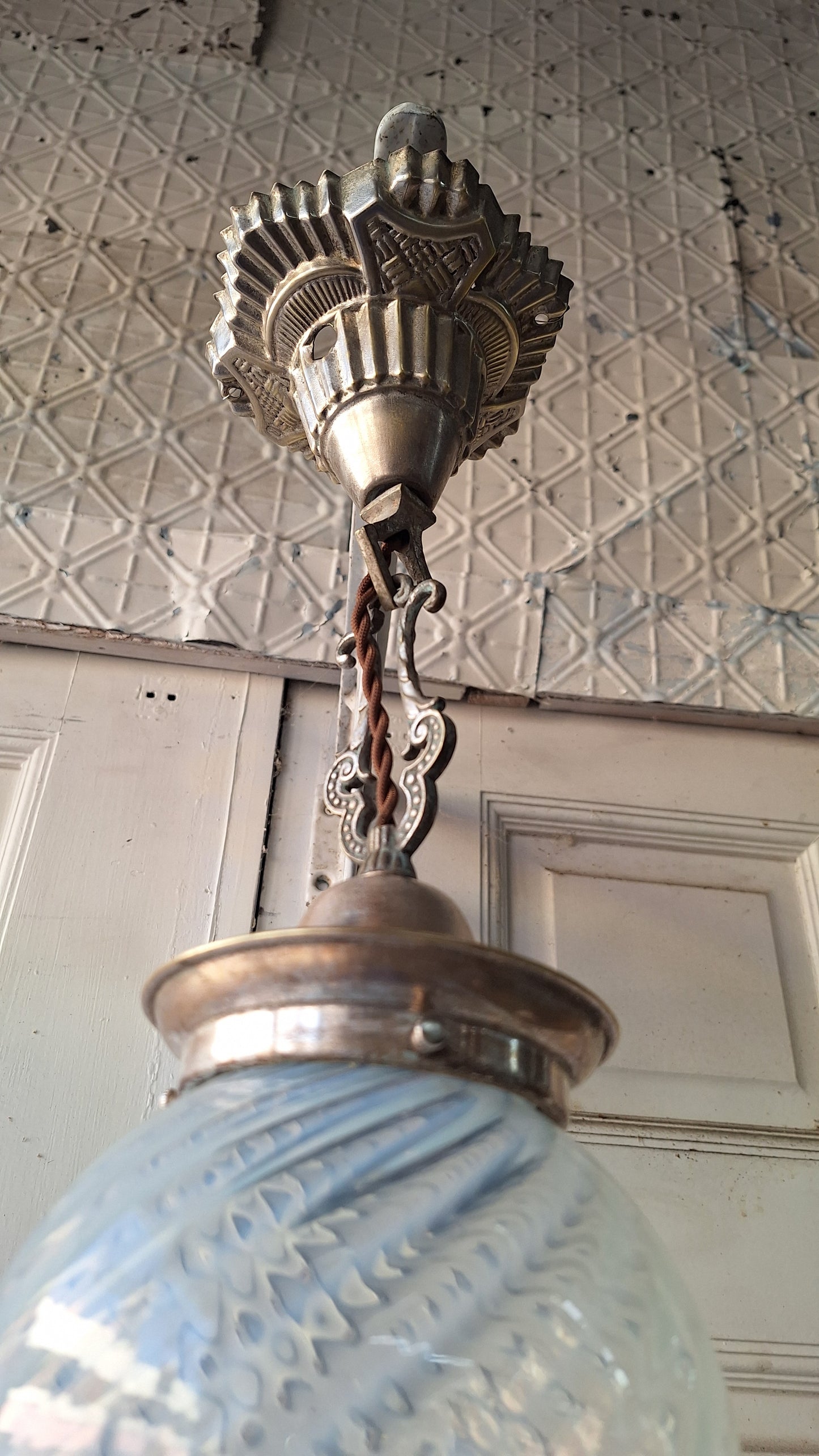 Blown Opal Glass Shade Pendant Light, Antique Swirled Glass Globe Pendant Fixture