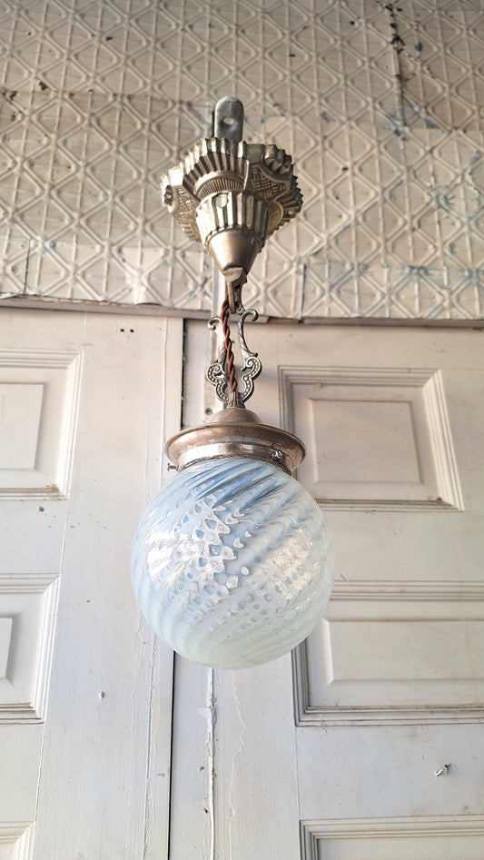 Blown Opal Glass Shade Pendant Light, Antique Swirled Glass Globe Pendant Fixture