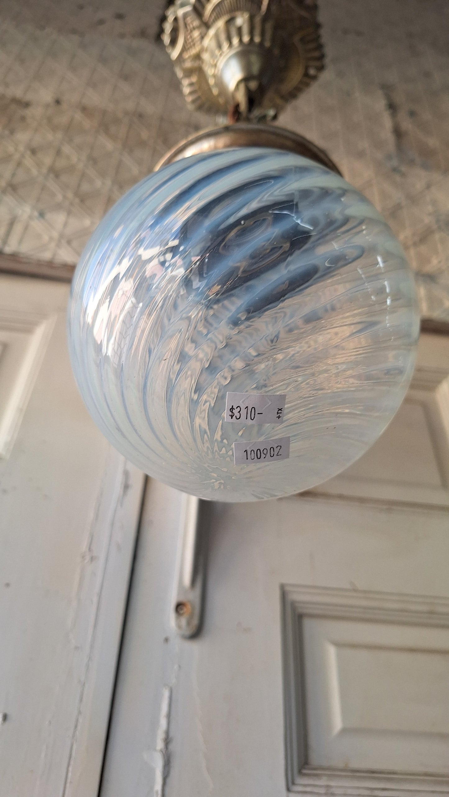 Blown Opal Glass Shade Pendant Light, Antique Swirled Glass Globe Pendant Fixture
