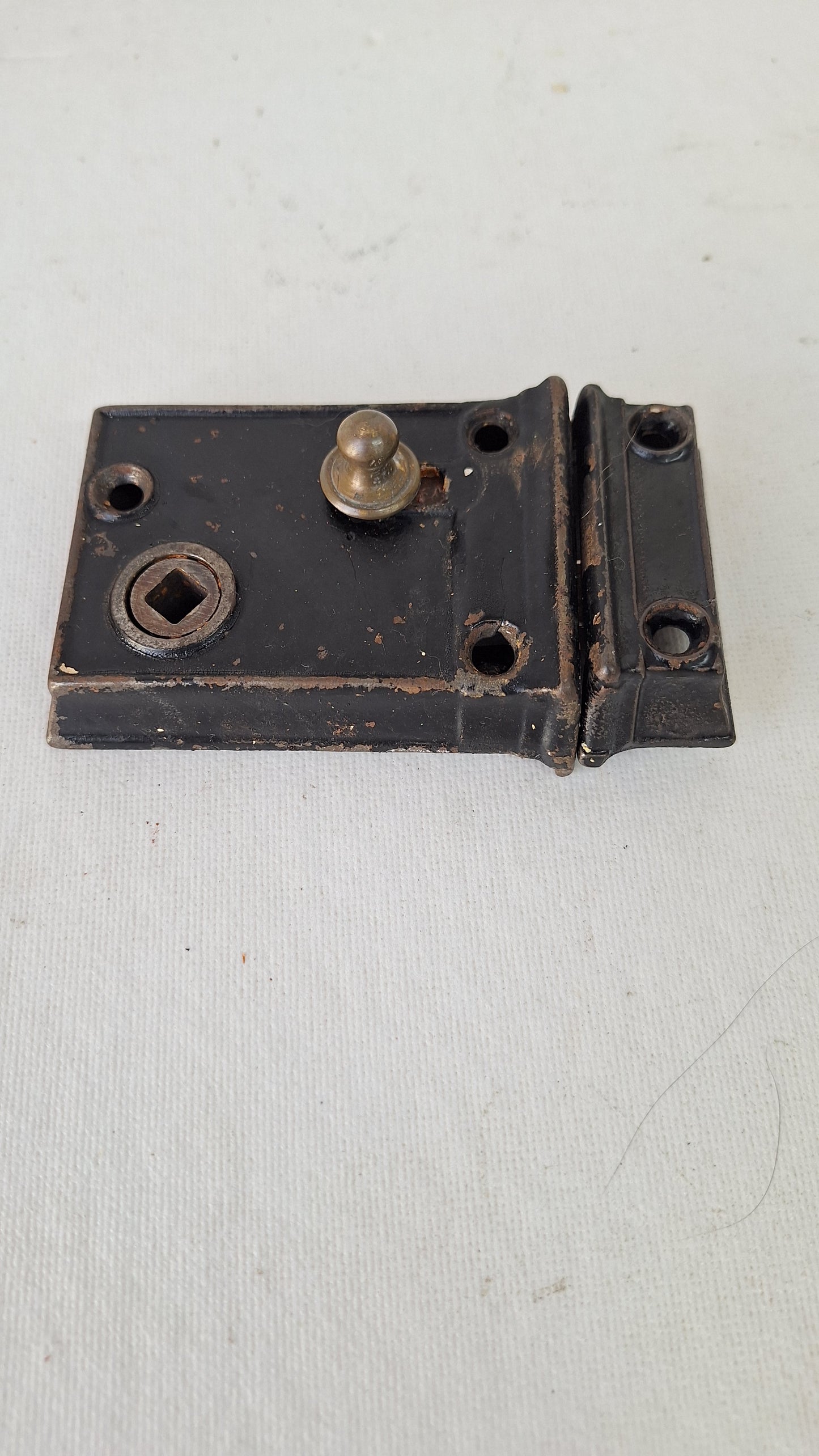 Antique Door Rim Lock and Keeper, Cast Iron Surface Mount Lock with Privacy Latch