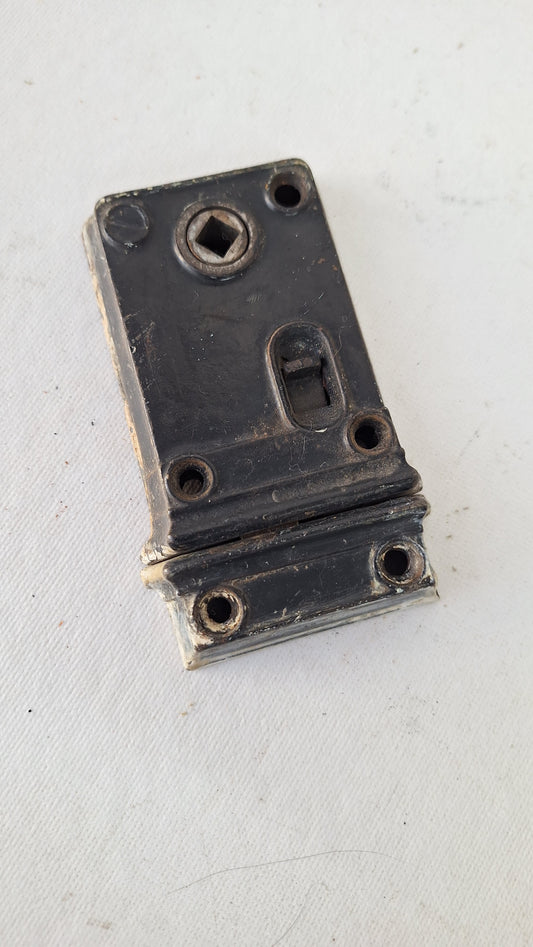 Antique Door Rim Lock and Keeper, Cast Iron Surface Mount Lock with Privacy Latch