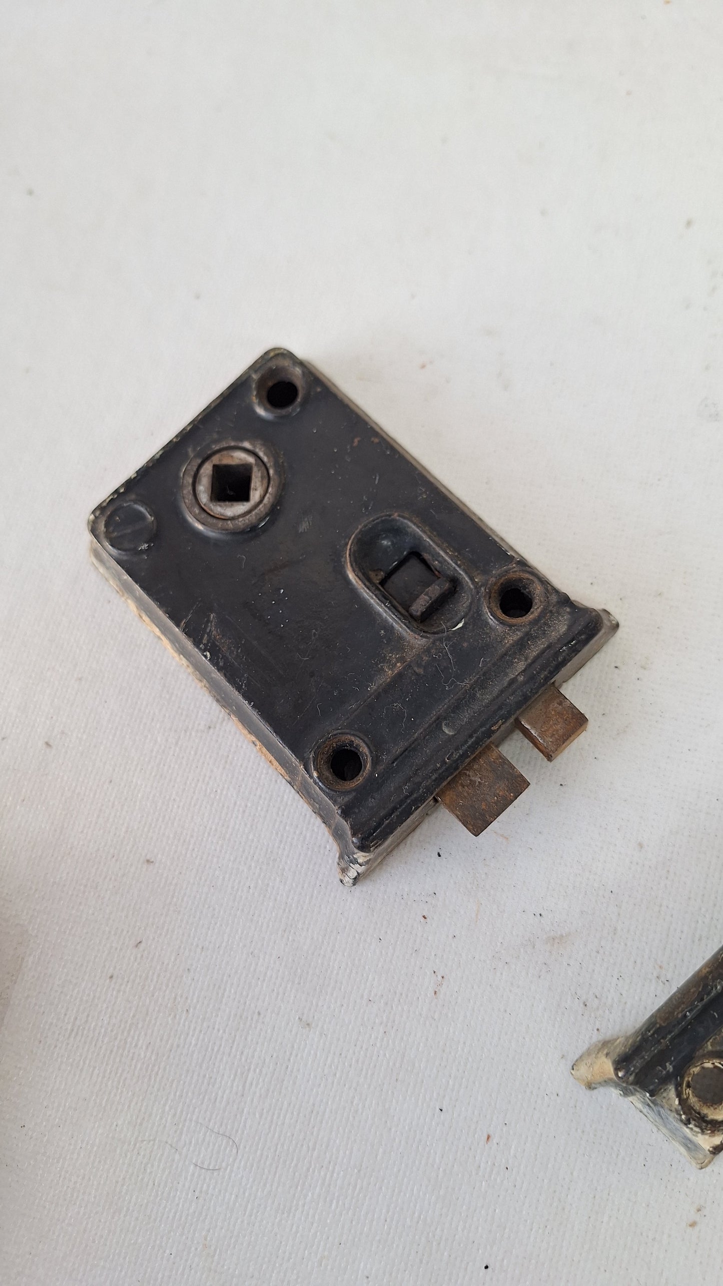 Antique Door Rim Lock and Keeper, Cast Iron Surface Mount Lock with Privacy Latch