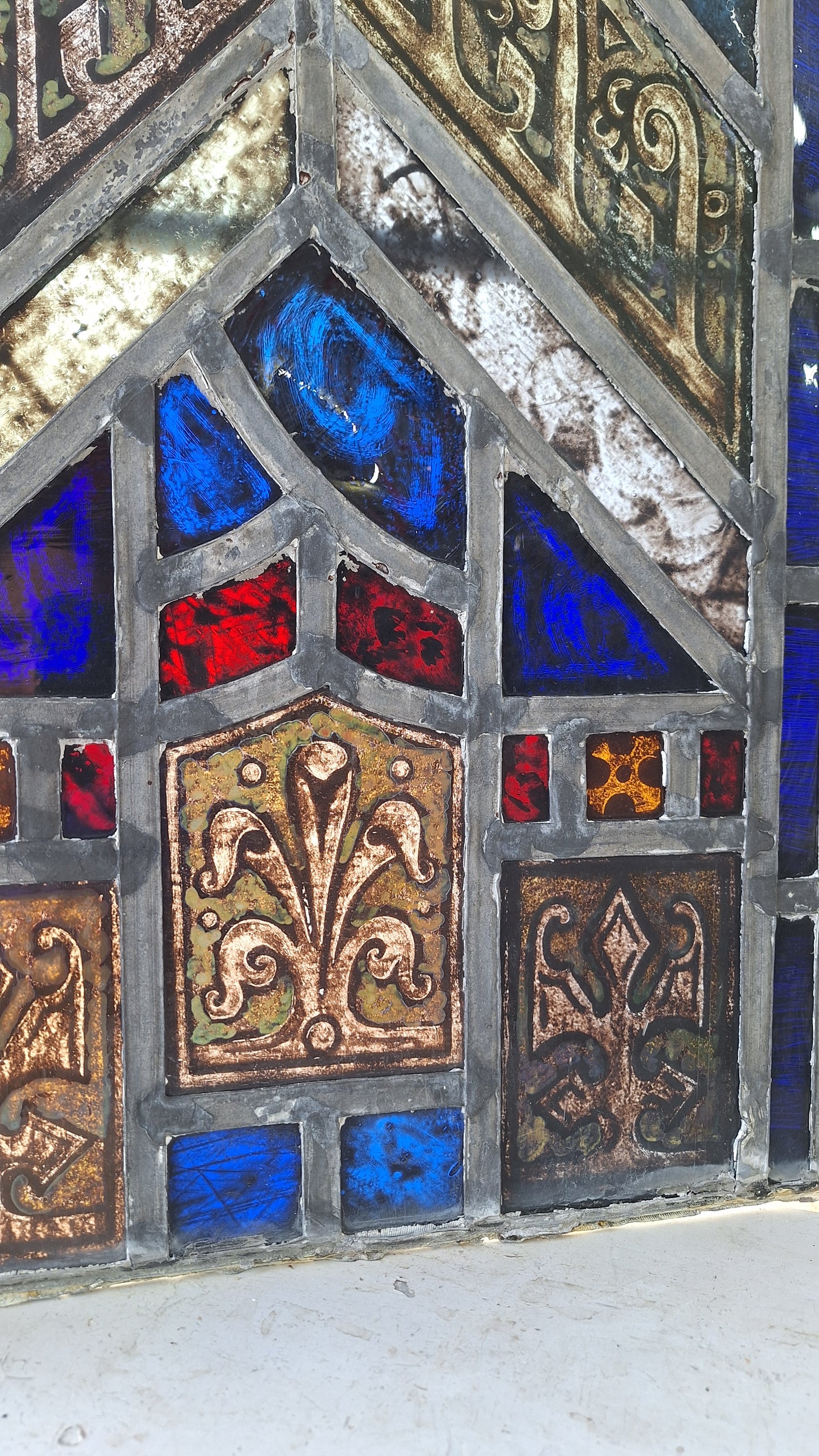 Tudor or Gothic Style Antique Stained Glass, Vintage Church Windows
