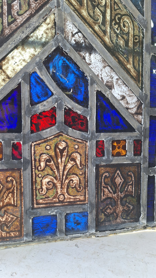 Tudor or Gothic Style Antique Stained Glass, Vintage Church Windows