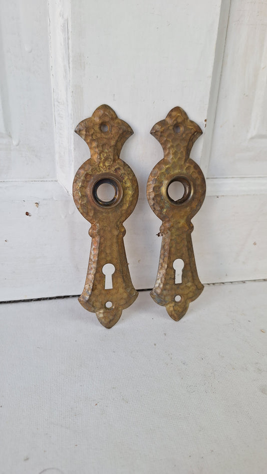 Art Deco Antique Door Backplates, Hammered Texture Brass Door Plates