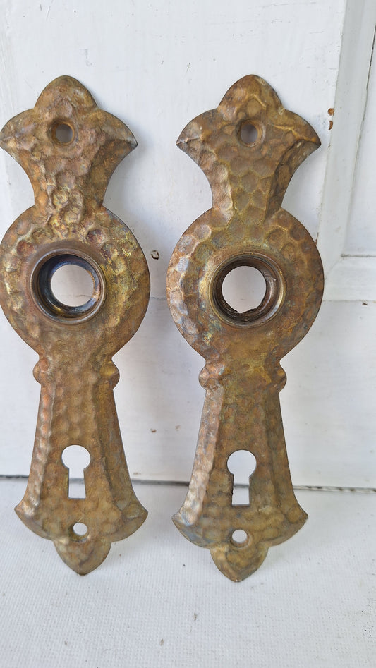 Art Deco Antique Door Backplates, Hammered Texture Brass Door Plates