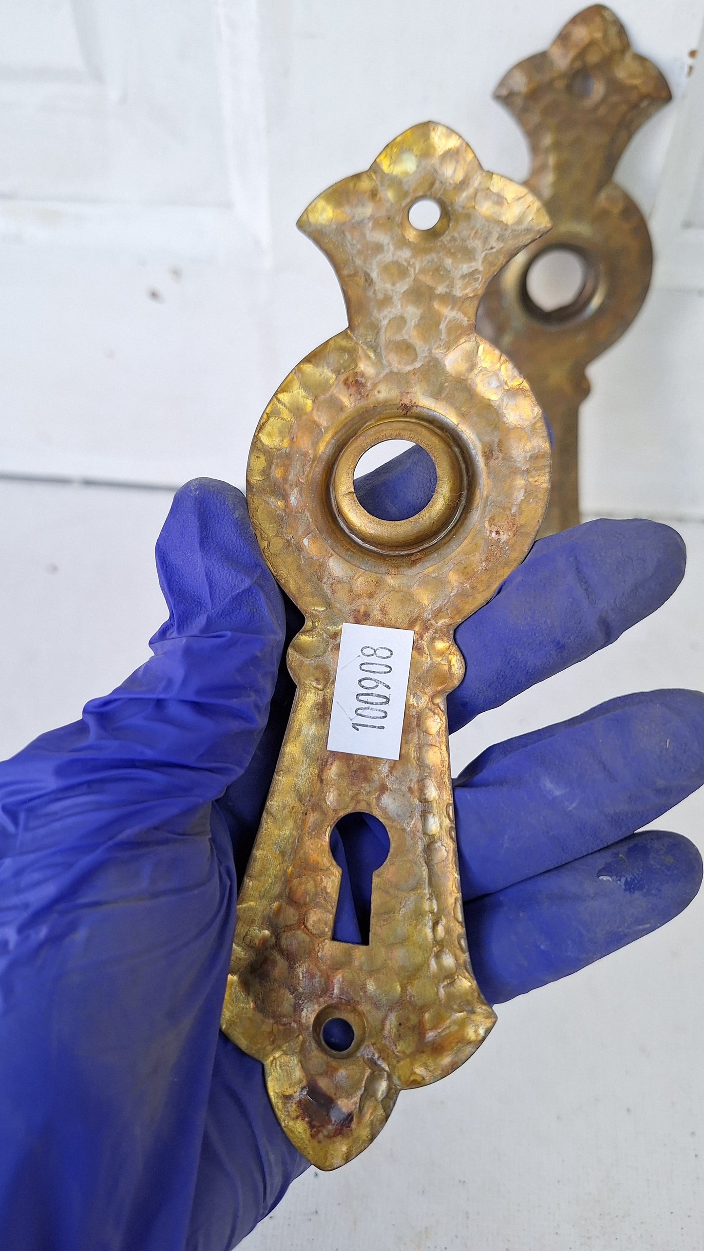Art Deco Antique Door Backplates, Hammered Texture Brass Door Plates
