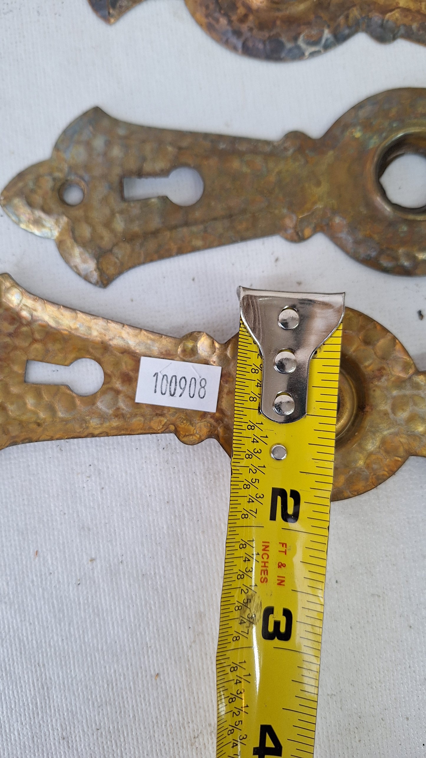 Art Deco Antique Door Backplates, Hammered Texture Brass Door Plates