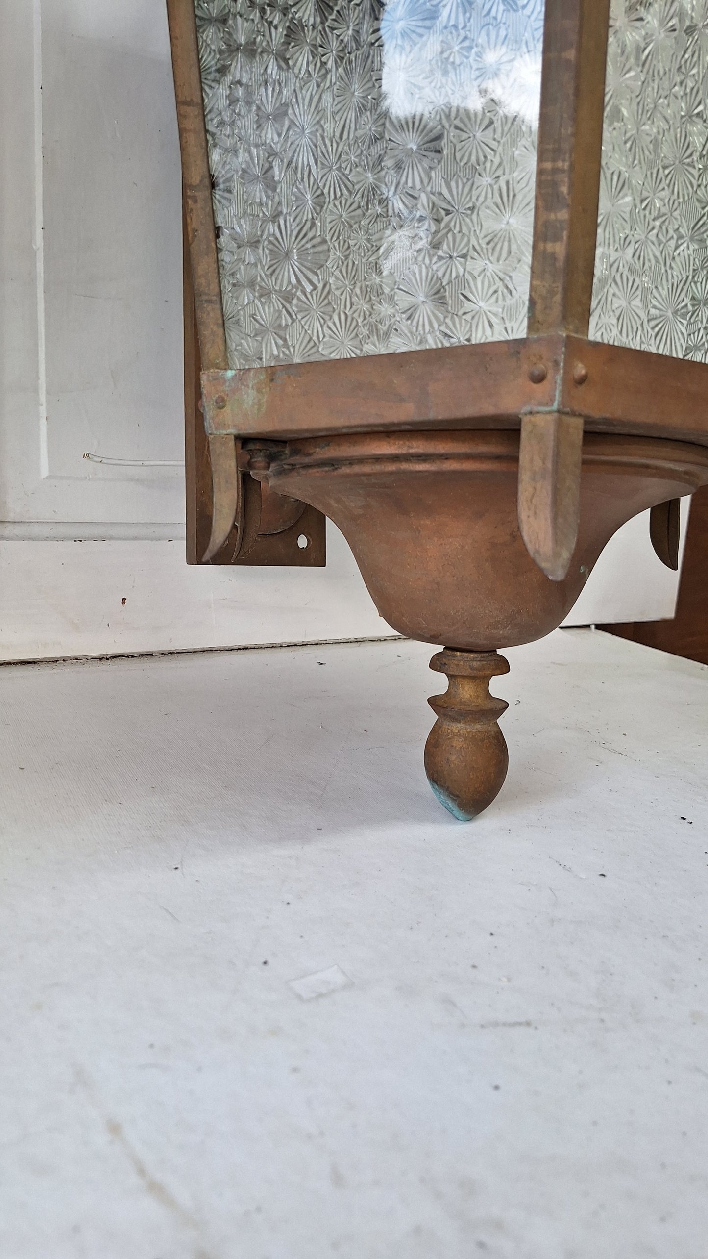 Large Antique Copper Sconces, Two Gothic Style Exterior Sconces