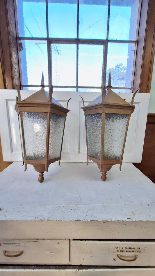 Large Antique Copper Sconces, Two Gothic Style Exterior Sconces