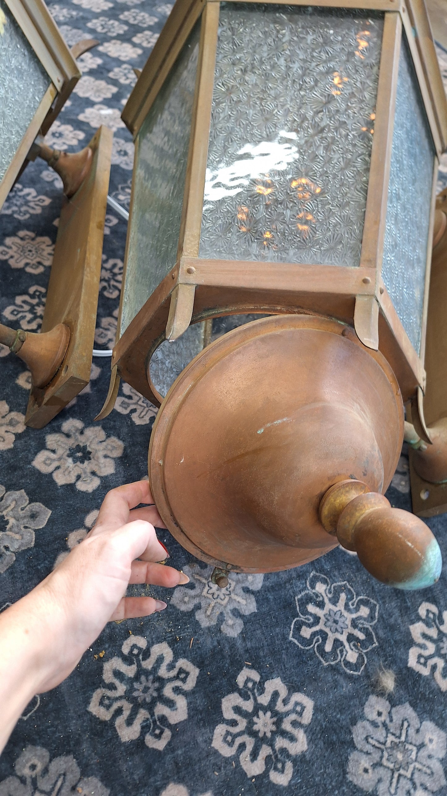 Large Antique Copper Sconces, Two Gothic Style Exterior Sconces