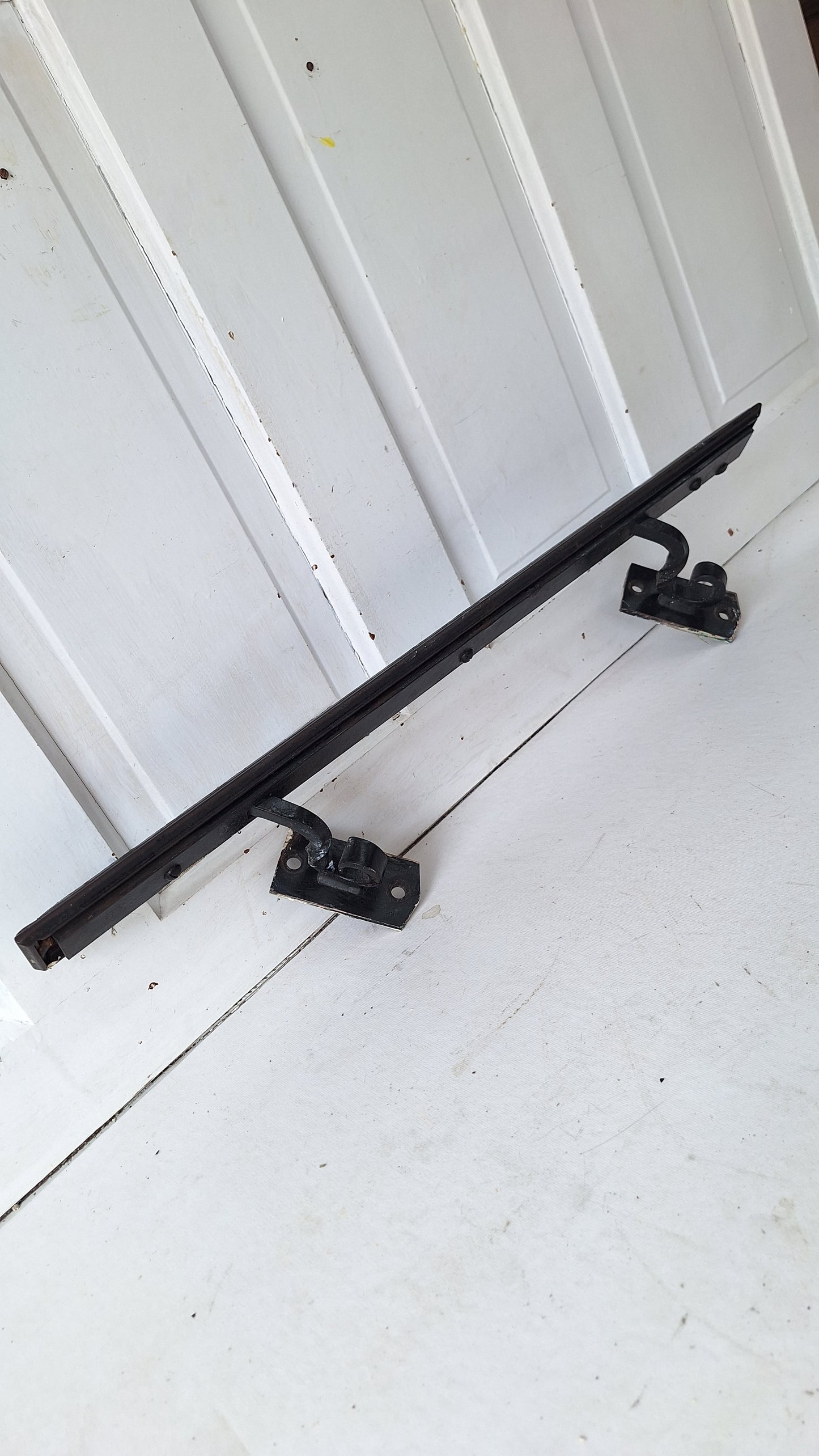 27" Vintage Angled Church Handrailing, Black Iron Hand Rail with Wrought Brackets