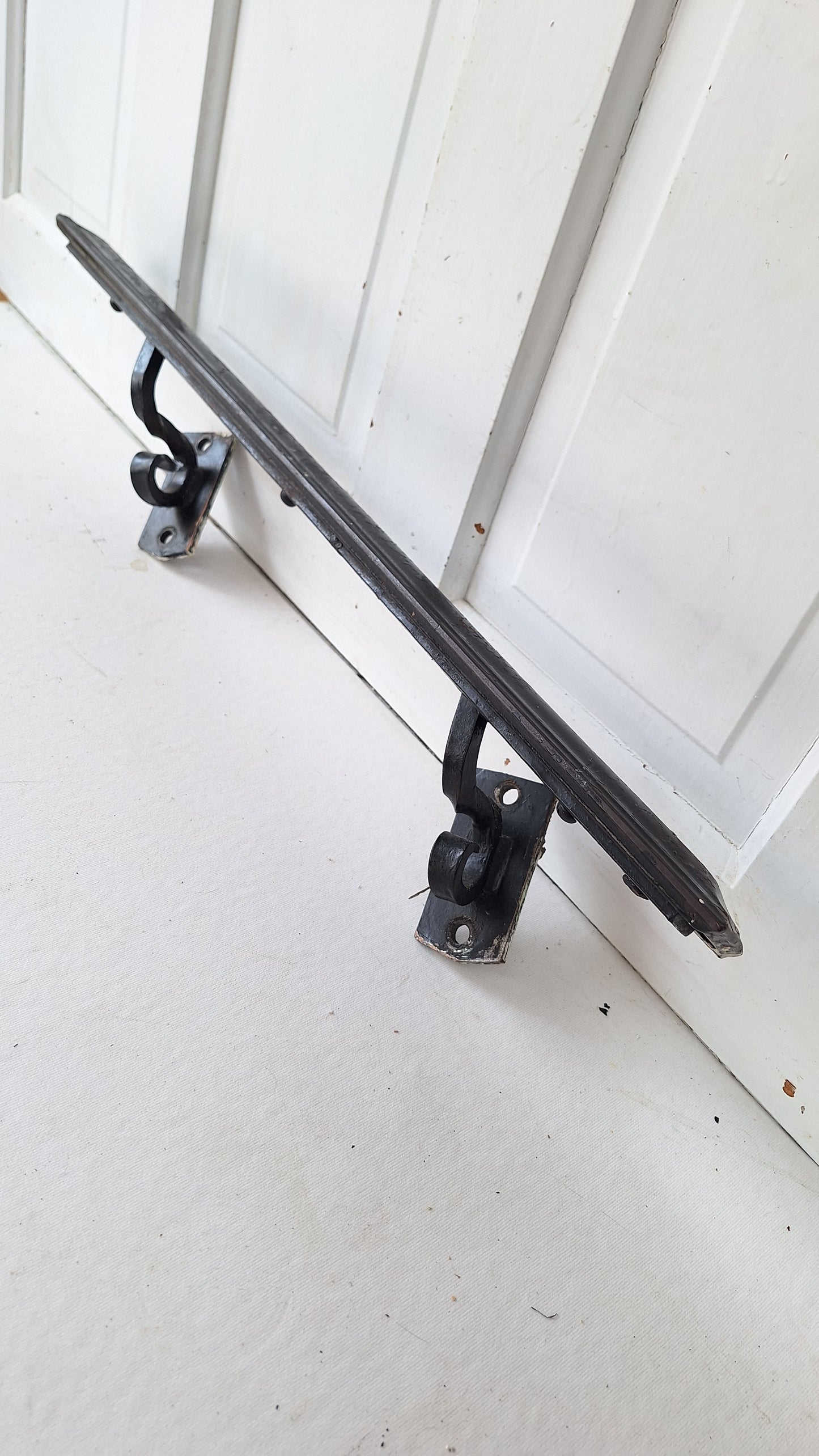 27" Vintage Angled Church Handrailing, Black Iron Hand Rail with Wrought Brackets