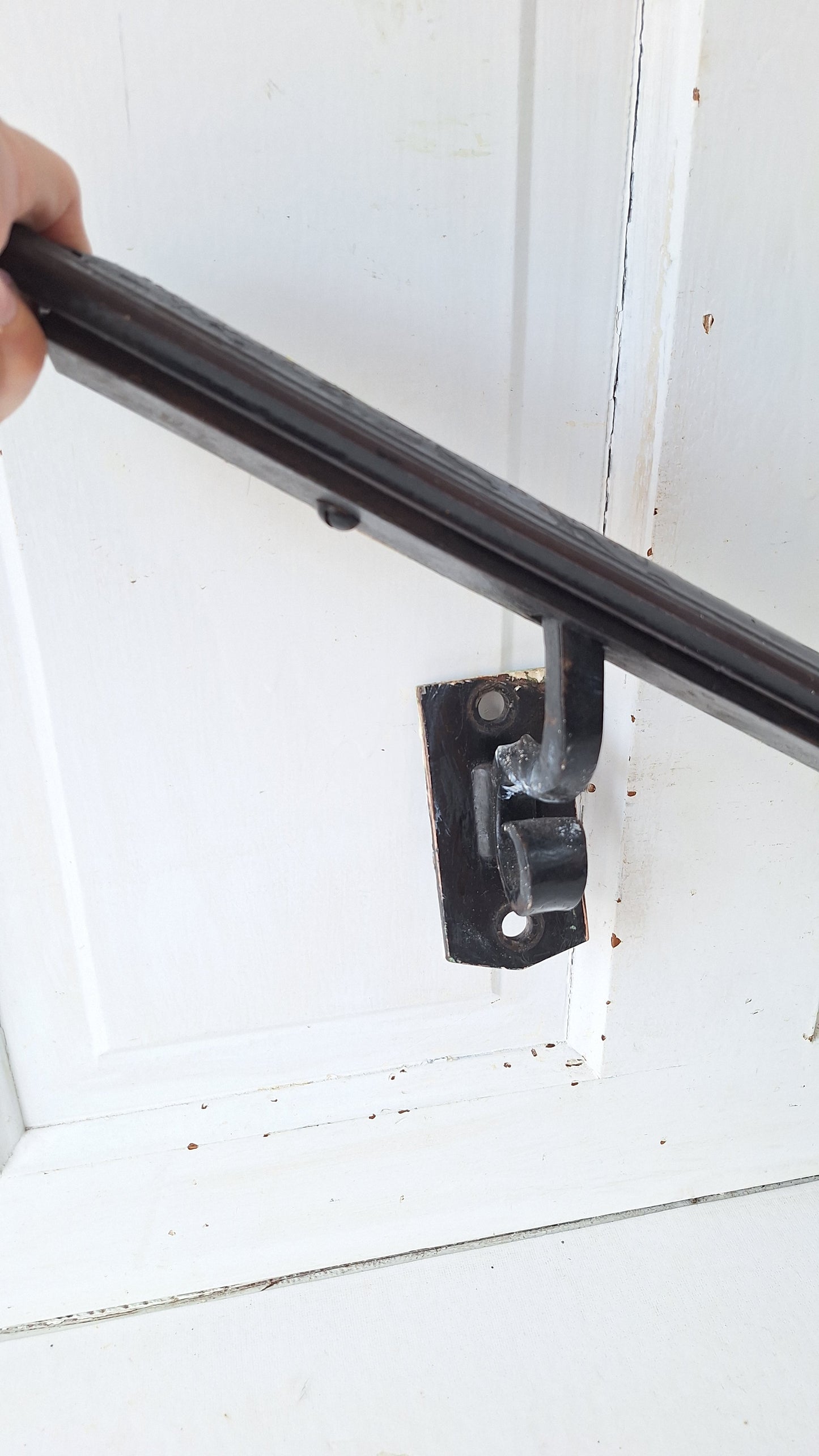 27" Vintage Angled Church Handrailing, Black Iron Hand Rail with Wrought Brackets