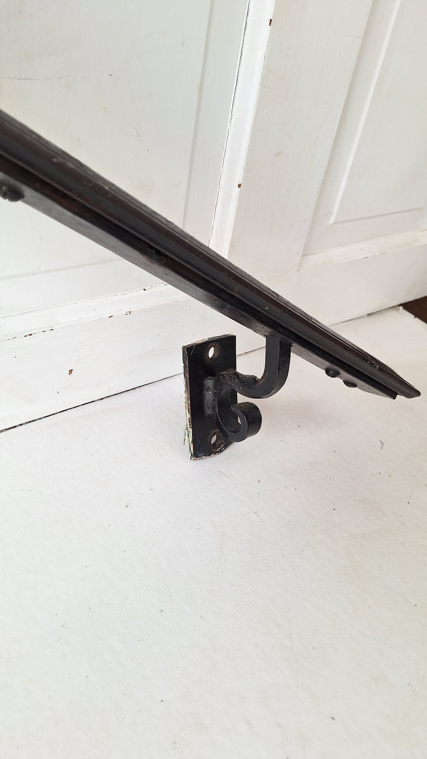 27" Vintage Angled Church Handrailing, Black Iron Hand Rail with Wrought Brackets