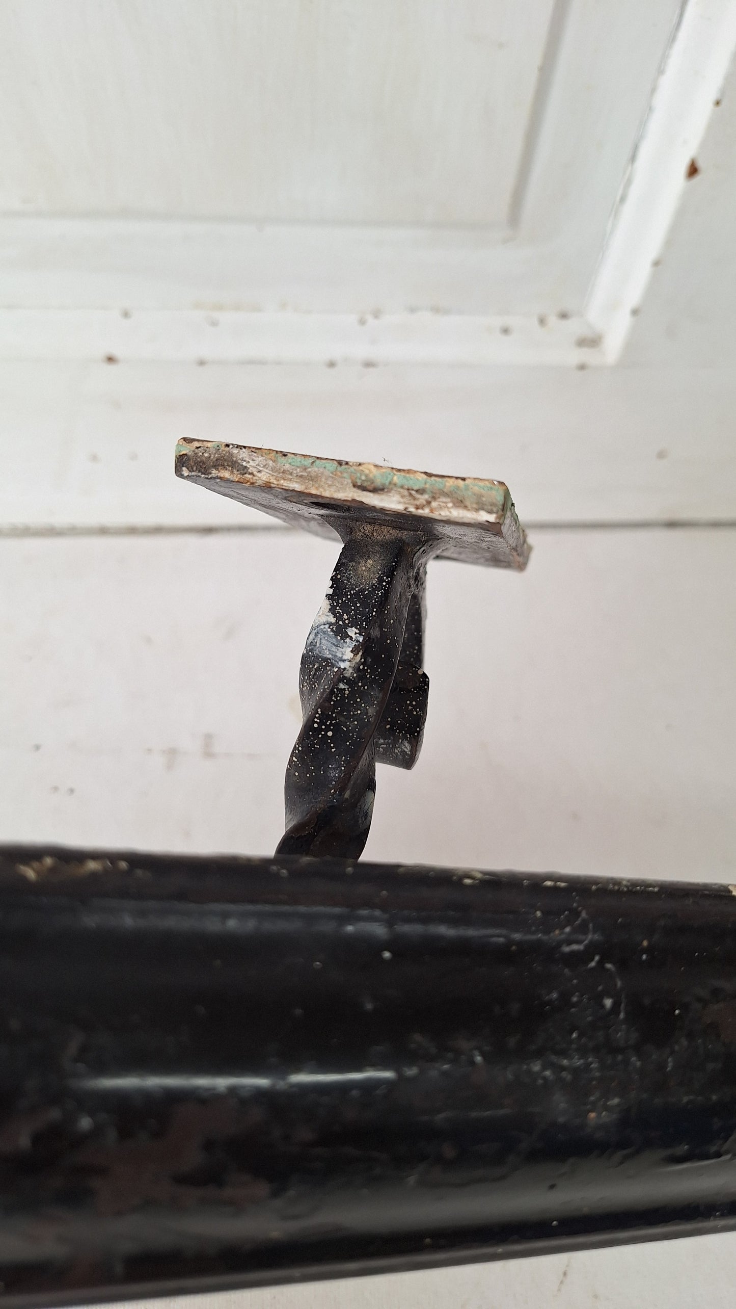 27" Vintage Angled Church Handrailing, Black Iron Hand Rail with Wrought Brackets