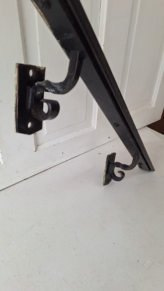 27" Vintage Angled Church Handrailing, Black Iron Hand Rail with Wrought Brackets