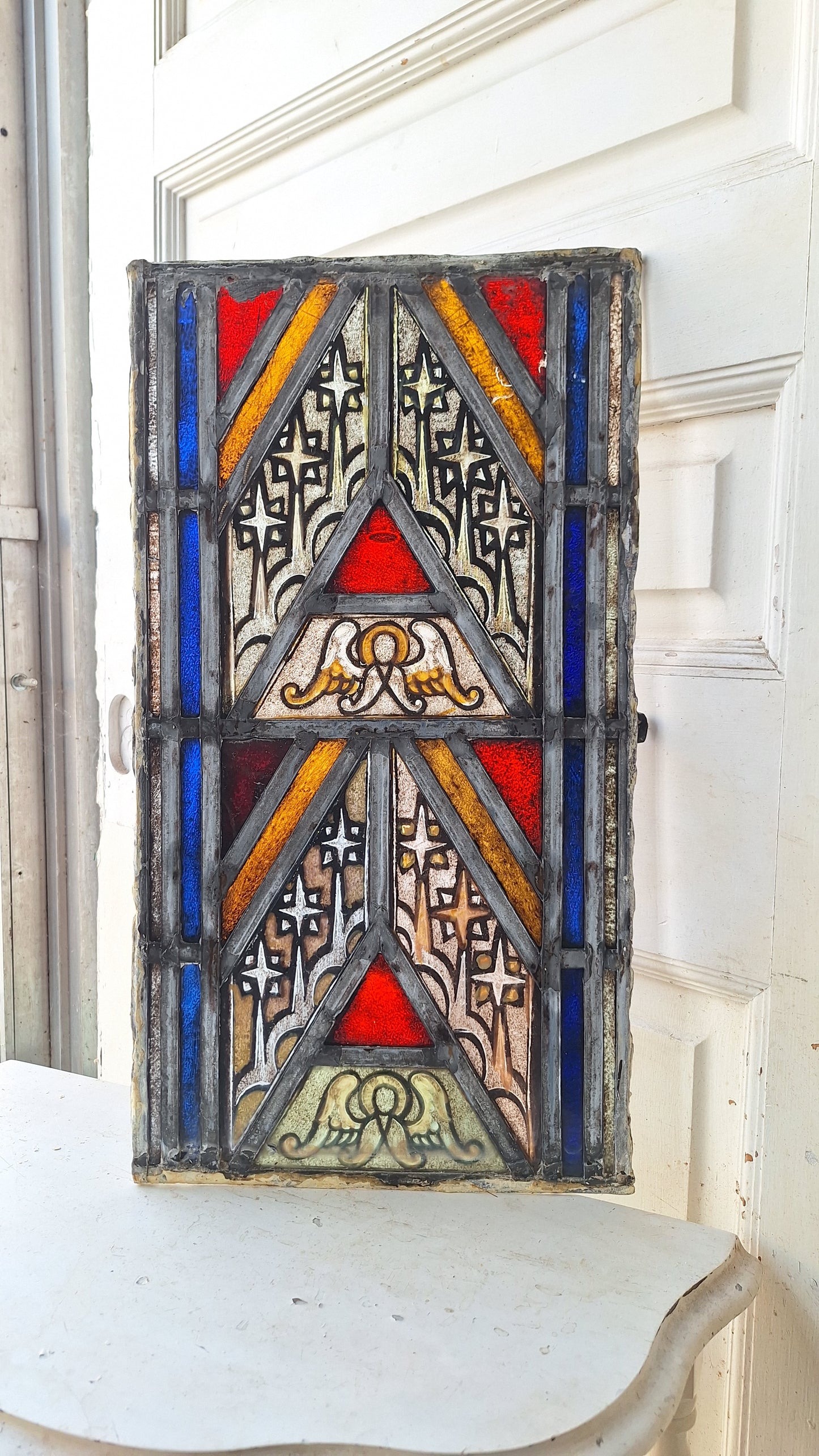 Angel and Star Antique Stained Glass, Vintage Church Windows