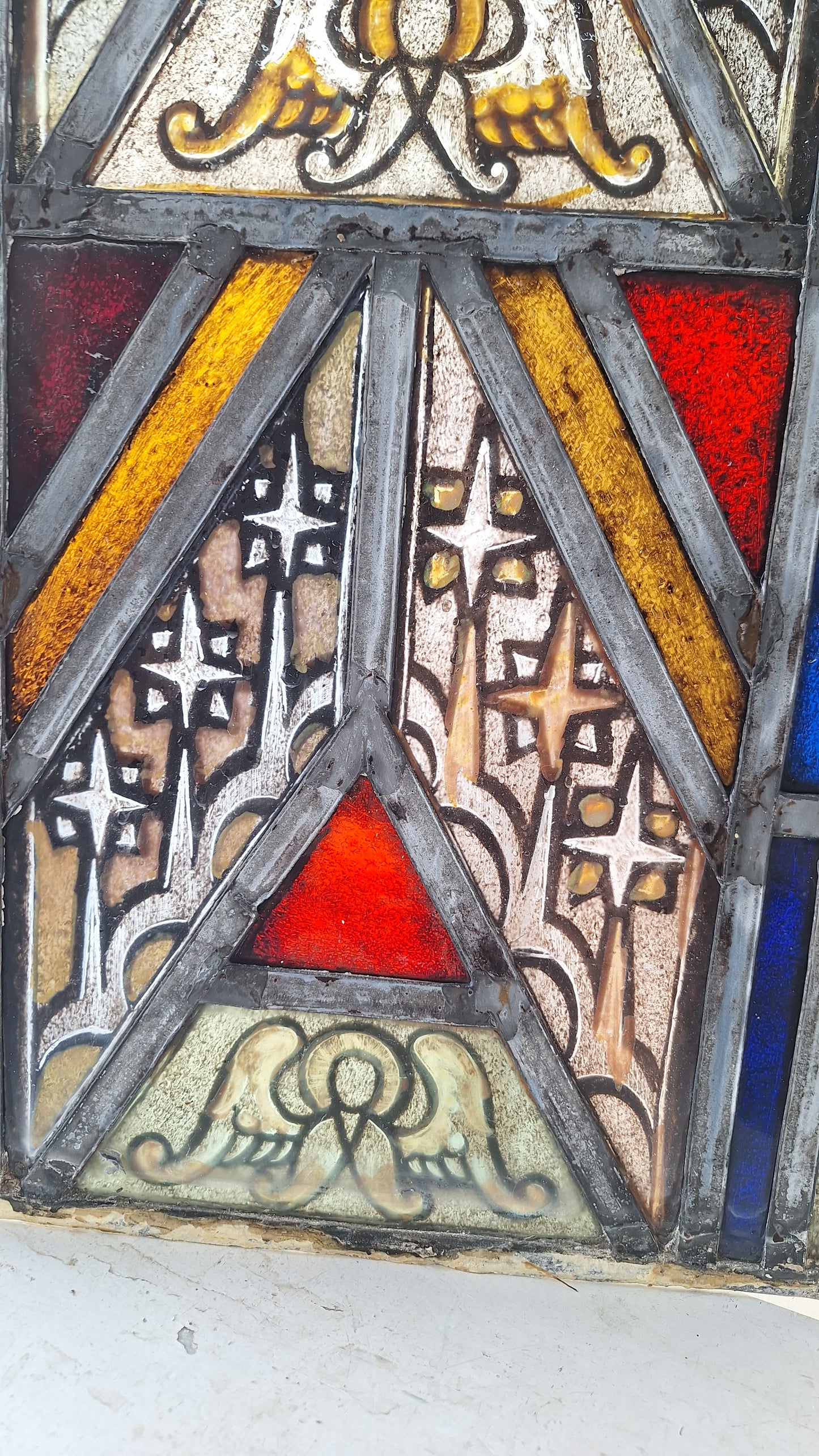 Angel and Star Antique Stained Glass, Vintage Church Windows