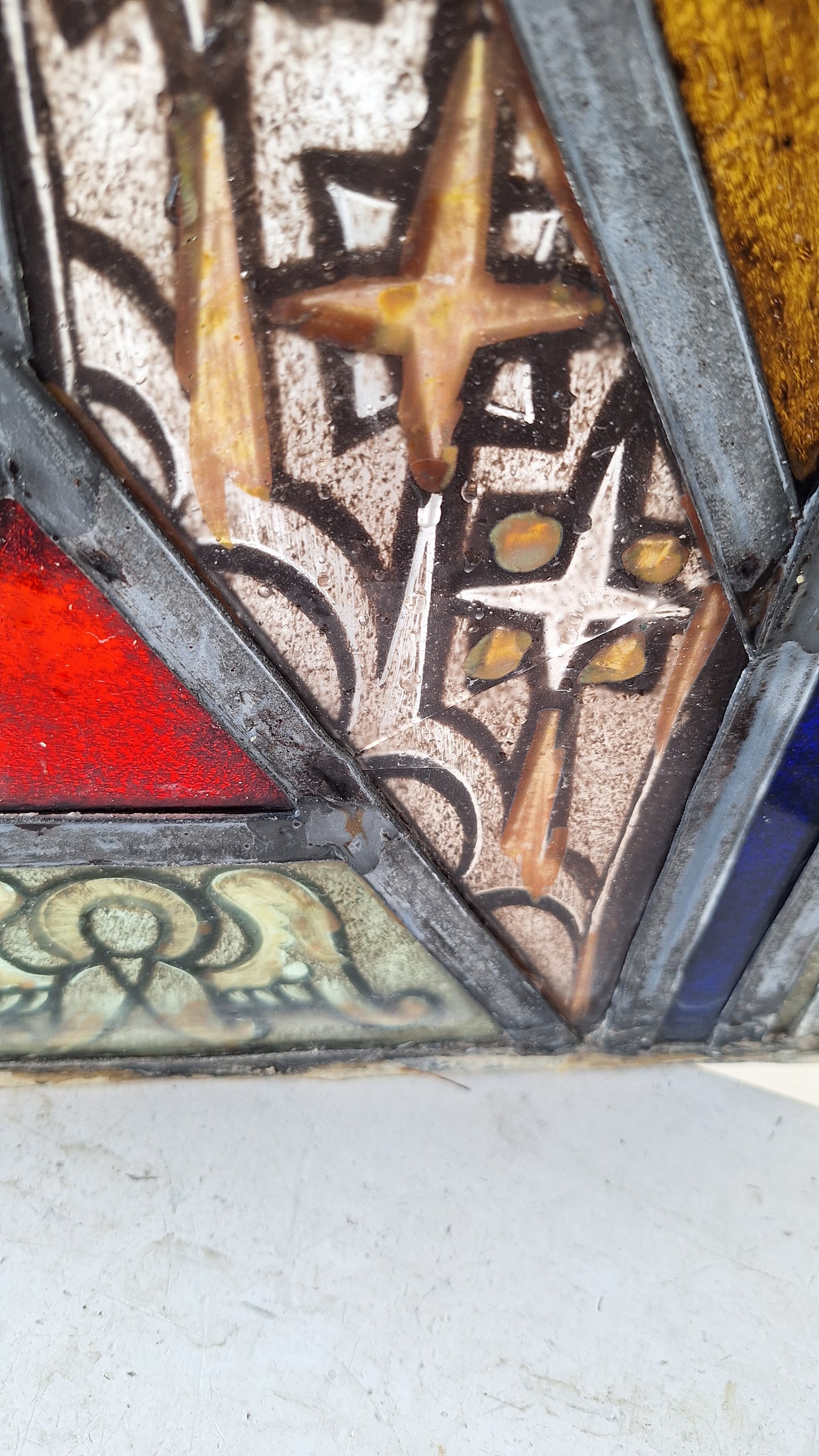 Angel and Star Antique Stained Glass, Vintage Church Windows