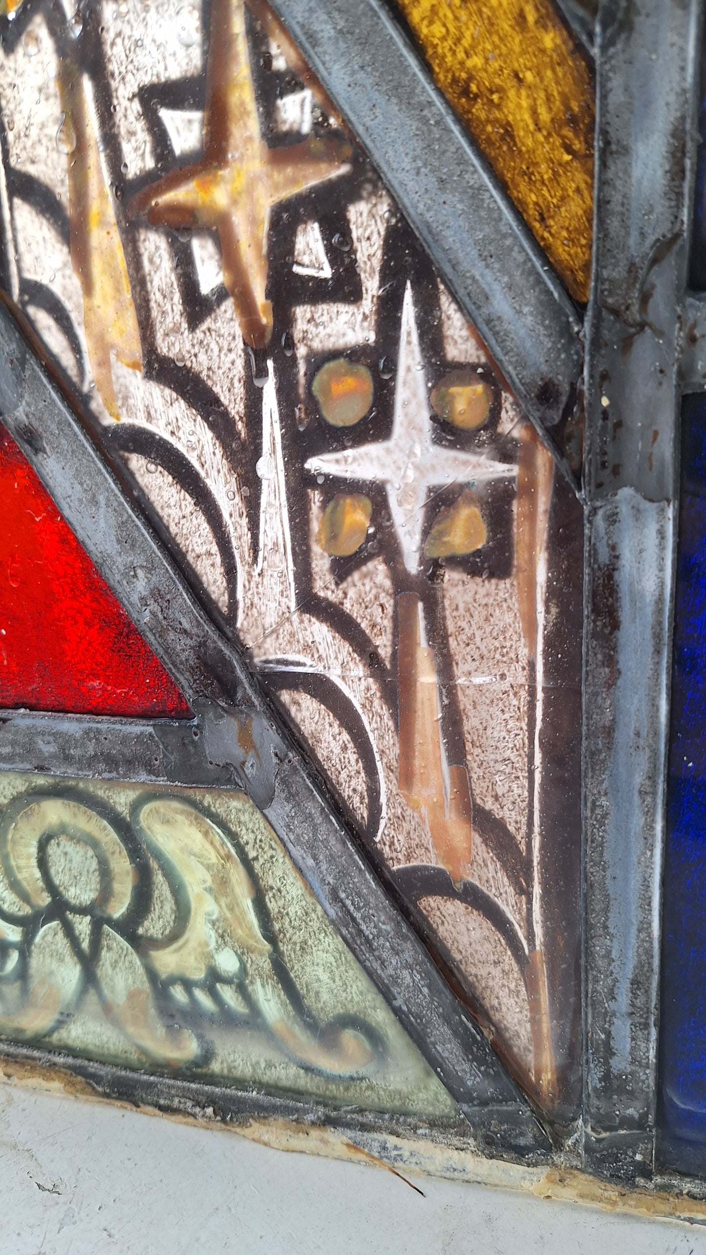 Angel and Star Antique Stained Glass, Vintage Church Windows